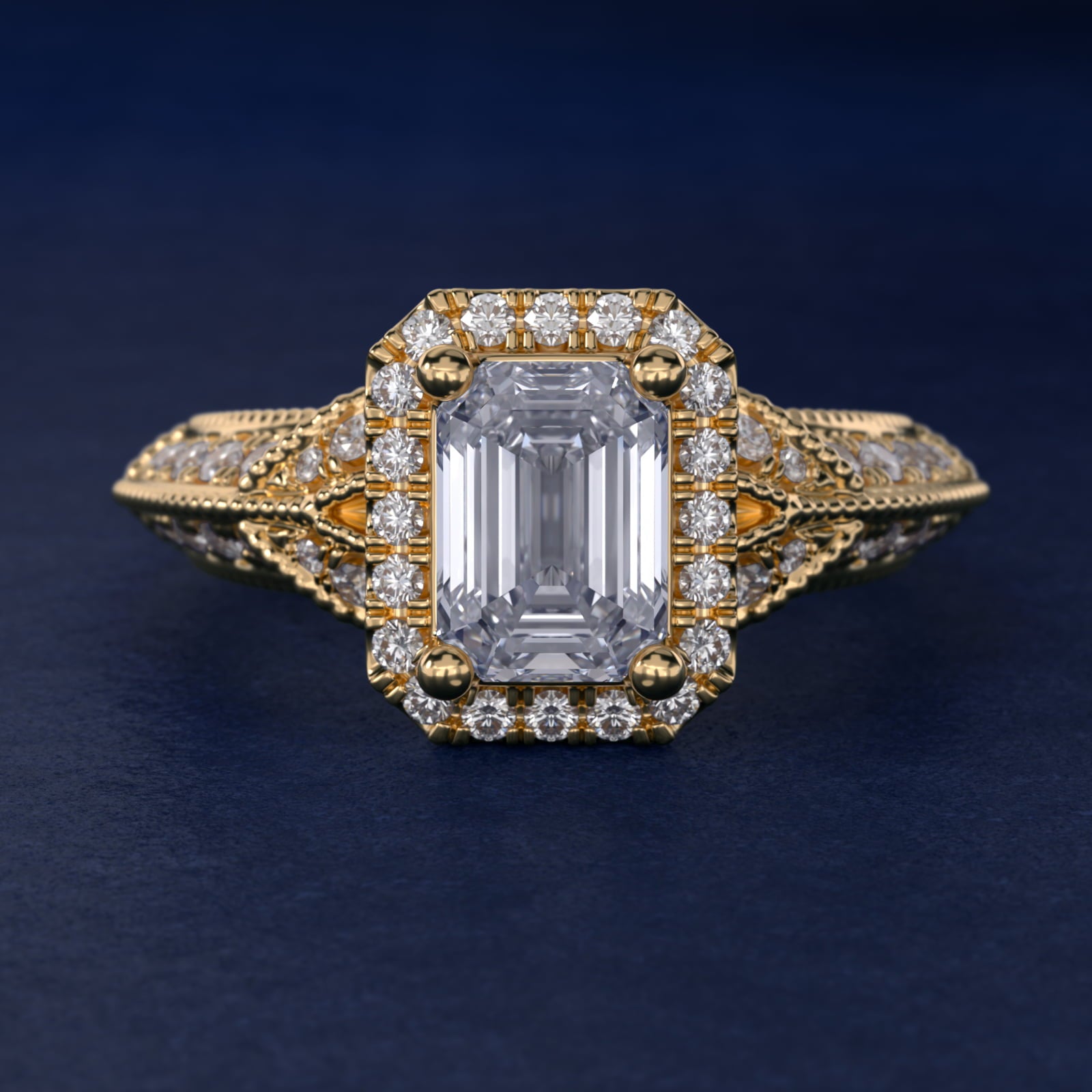 Vintage Inspired Halo Diamond Engagement Ring in 14K Yellow Gold By Zac Zac Posen - Emerald Center