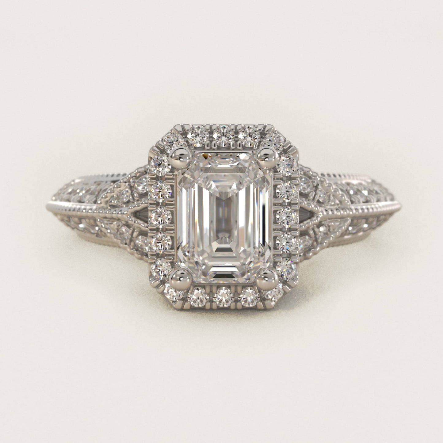 Vintage Inspired Halo Diamond Engagement Ring in Platinum By Zac Zac Posen - Emerald Center