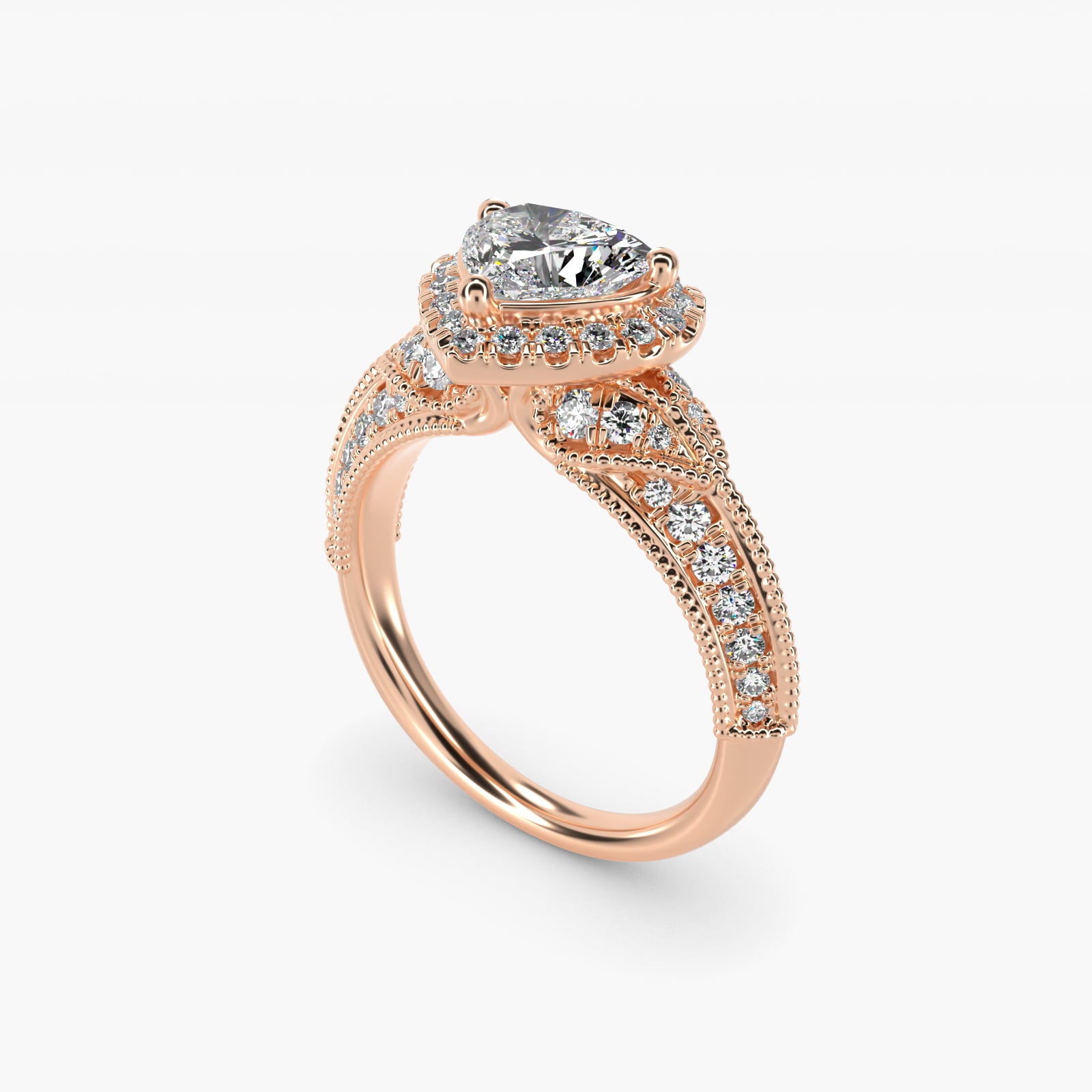 Vintage Inspired Halo Diamond Engagement Ring in 18k Rose Gold By Zac Zac Posen - Heart Center