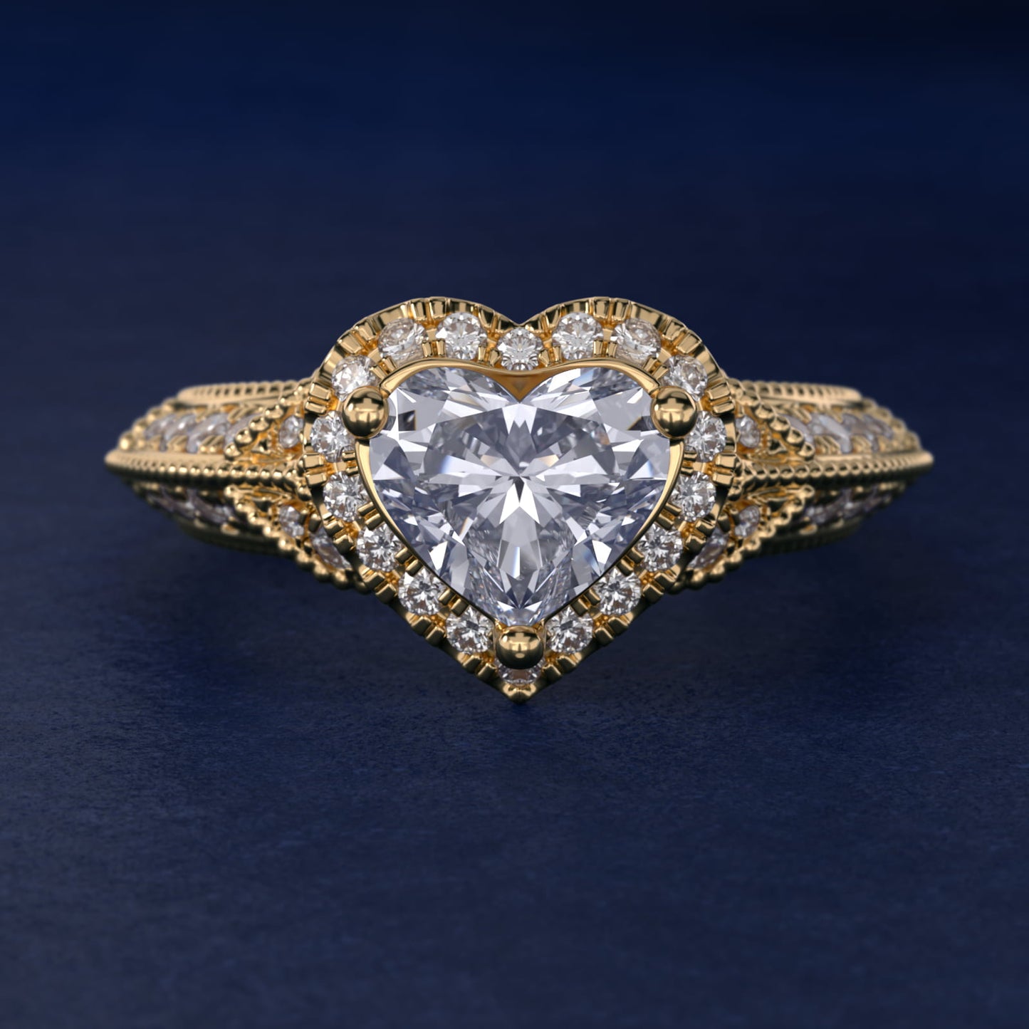 Vintage Inspired Halo Diamond Engagement Ring in 14K Yellow Gold By Zac Zac Posen - Heart Center