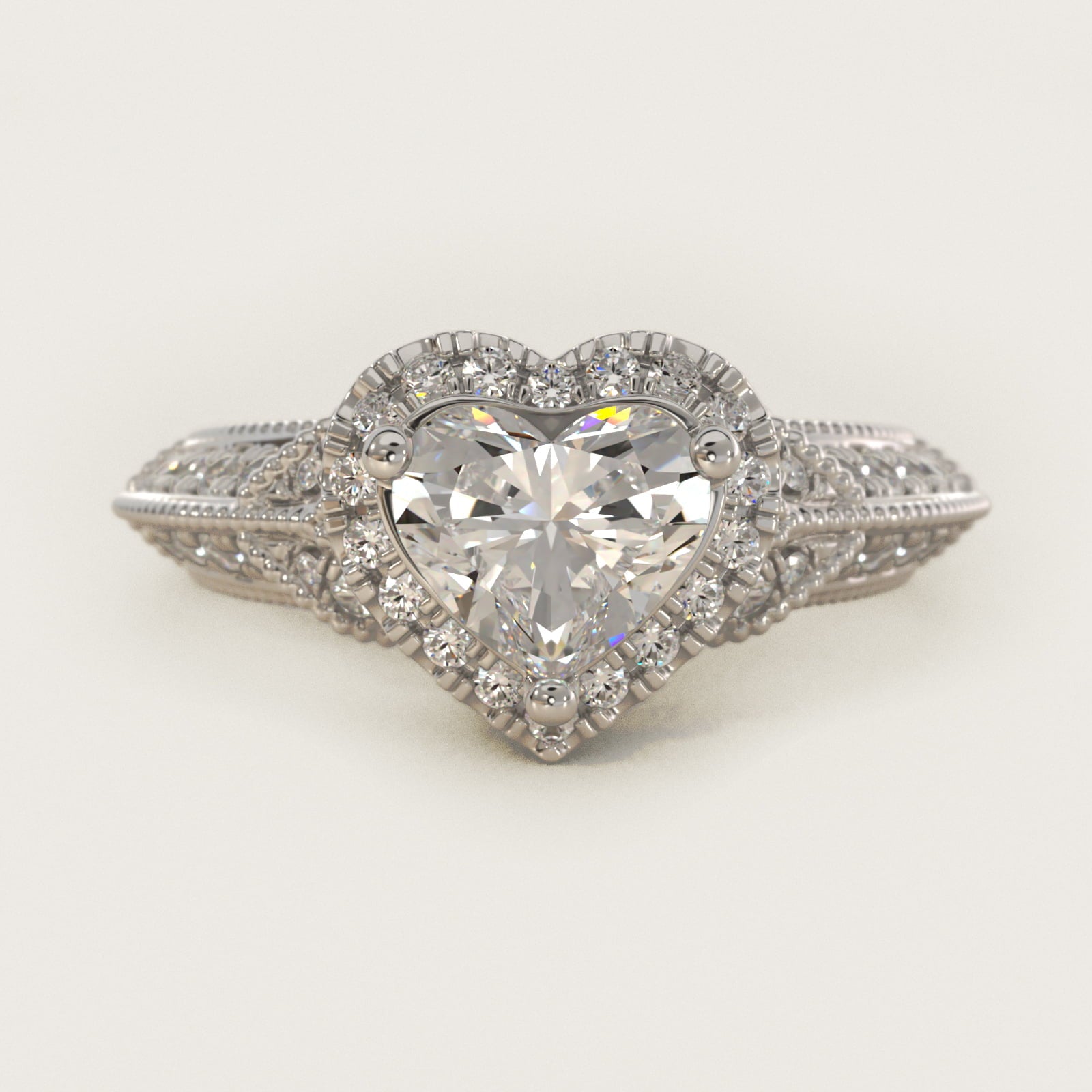 Vintage Inspired Halo Diamond Engagement Ring in Platinum By Zac Zac Posen - Heart Center