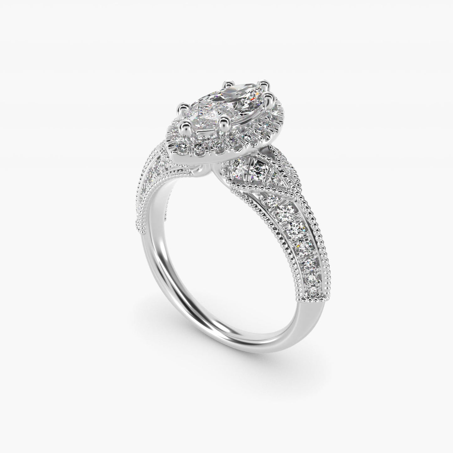 Vintage Inspired Halo Diamond Engagement Ring in 14k White Gold By Zac Zac Posen - Marquise Center