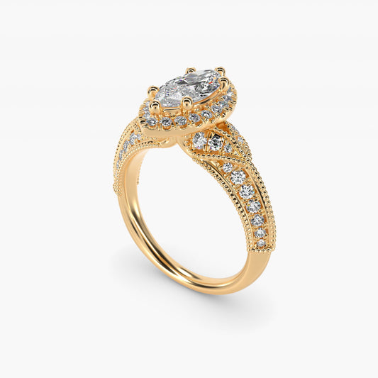Vintage Inspired Halo Diamond Engagement Ring in 18k Yellow Gold By Zac Zac Posen - Marquise Center