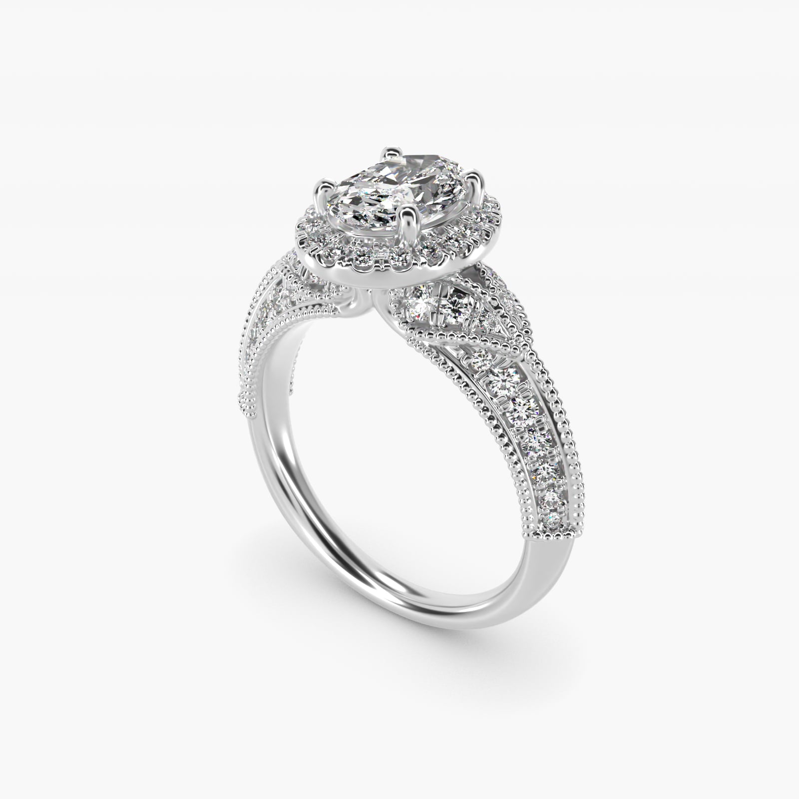 Vintage Inspired Halo Diamond Engagement Ring in 14k White Gold By Zac Zac Posen - Oval Center