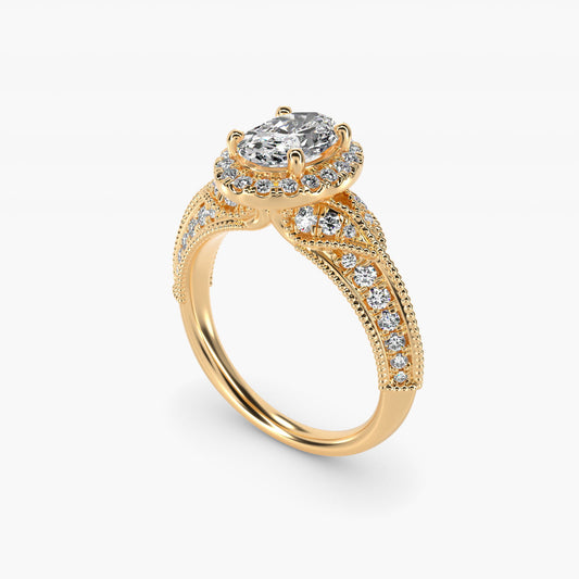Vintage Inspired Halo Diamond Engagement Ring in 14K Yellow Gold By Zac Zac Posen - Oval Center