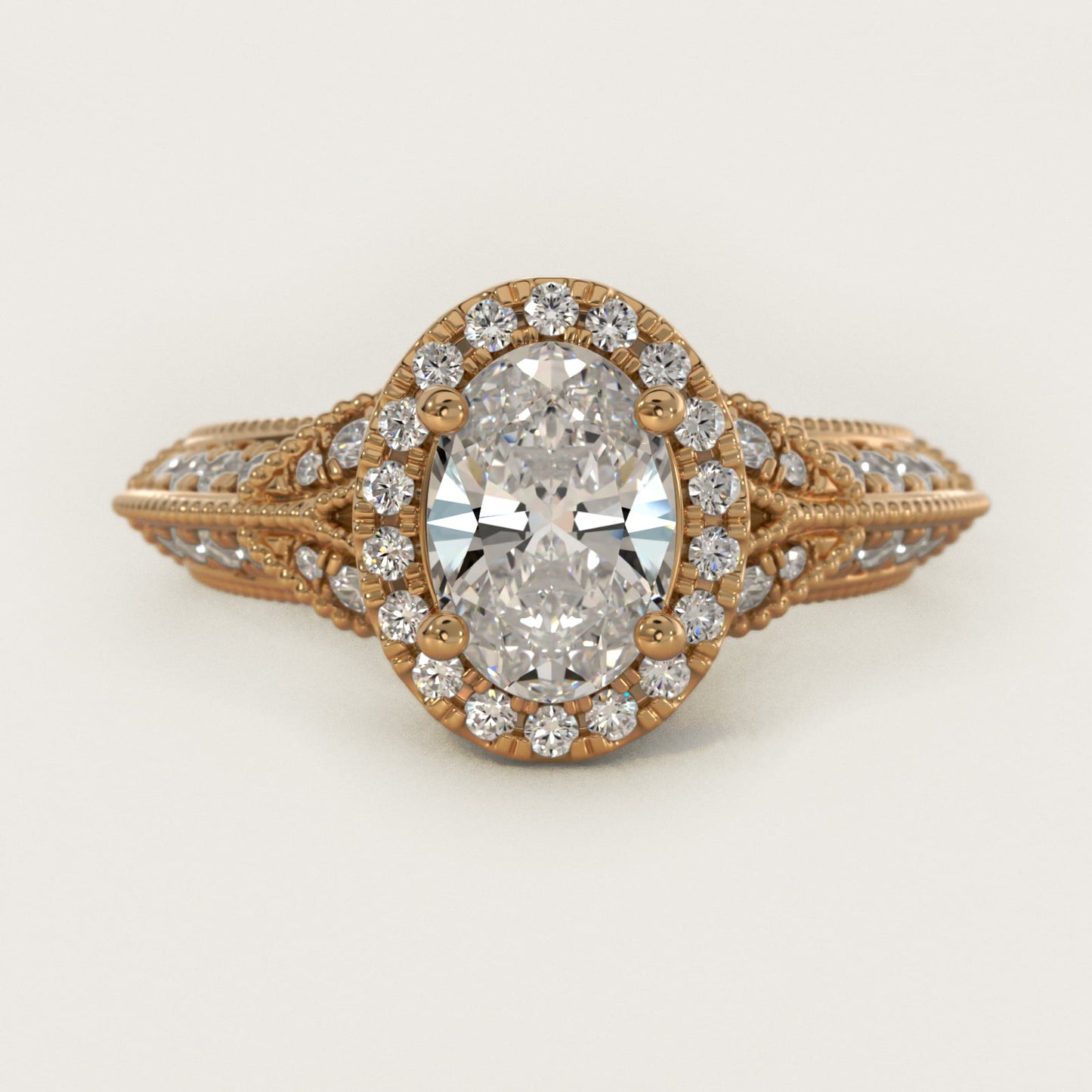 Vintage Inspired Halo Diamond Engagement Ring in 14K Yellow Gold By Zac Zac Posen - Oval Center