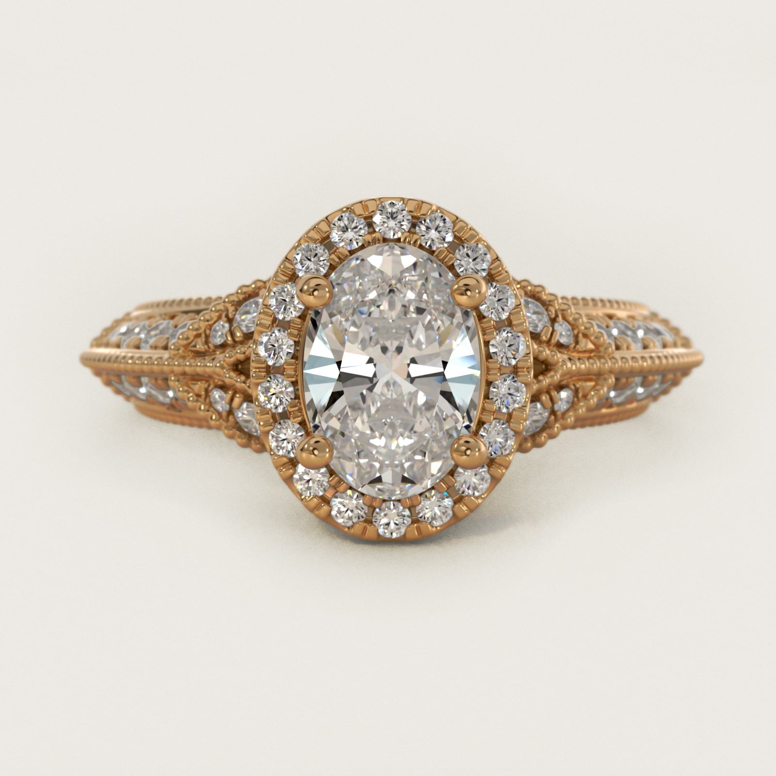 Vintage Inspired Halo Diamond Engagement Ring in 14K Yellow Gold By Zac Zac Posen - Oval Center