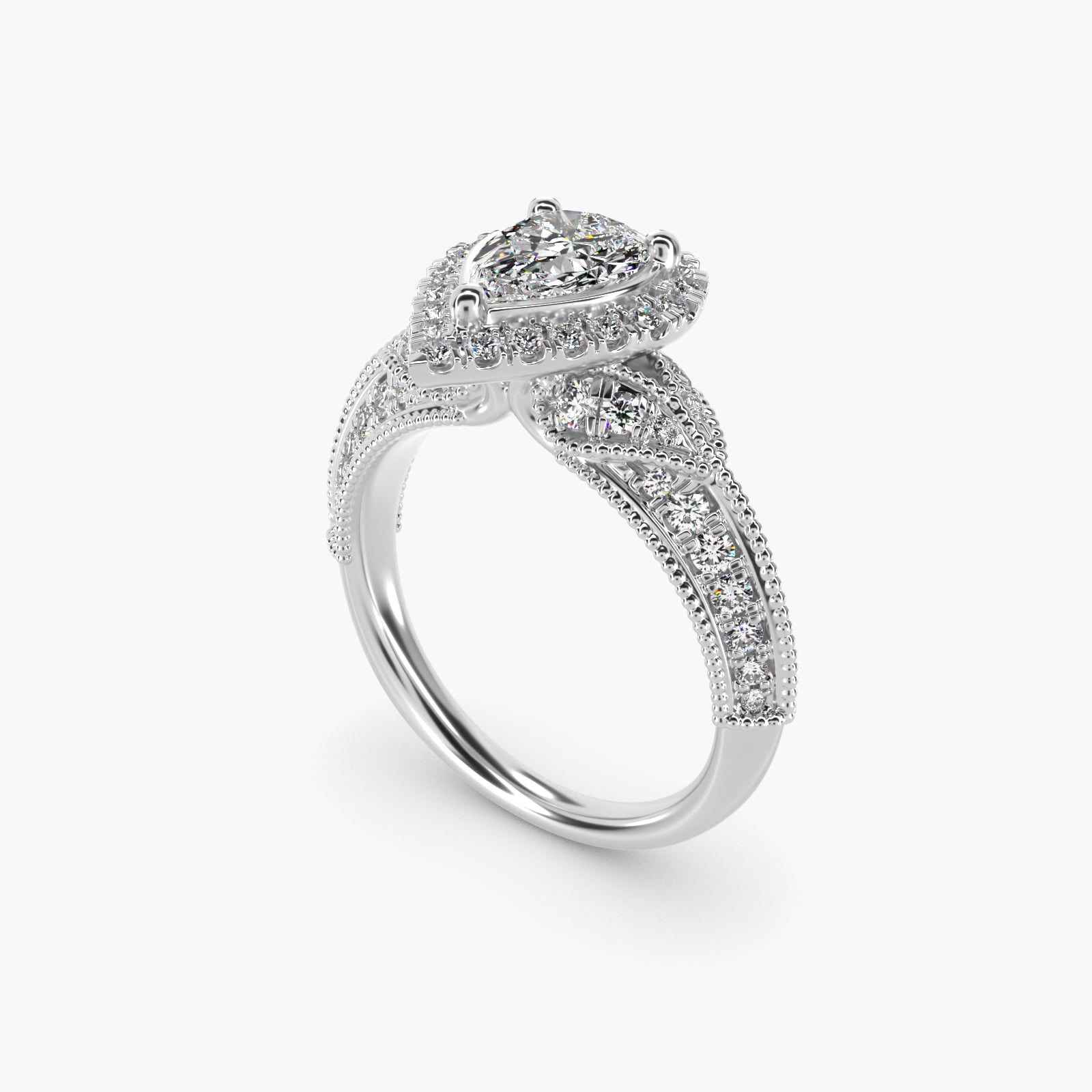Vintage Inspired Halo Diamond Engagement Ring in Platinum By Zac Zac Posen - Pear Center