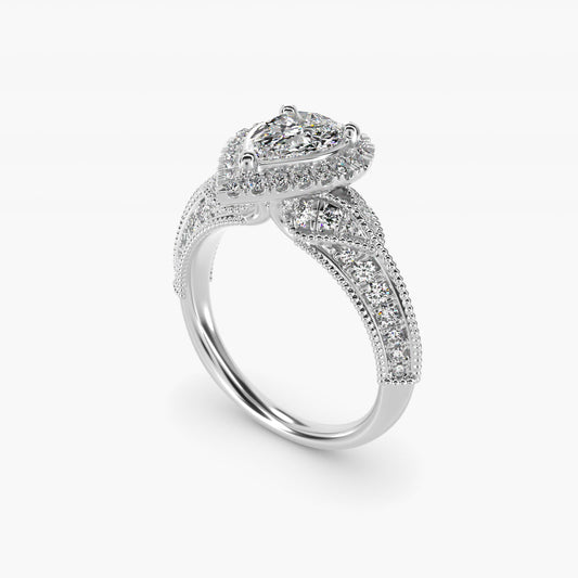 Vintage Inspired Halo Diamond Engagement Ring in Platinum By Zac Zac Posen - Pear Center