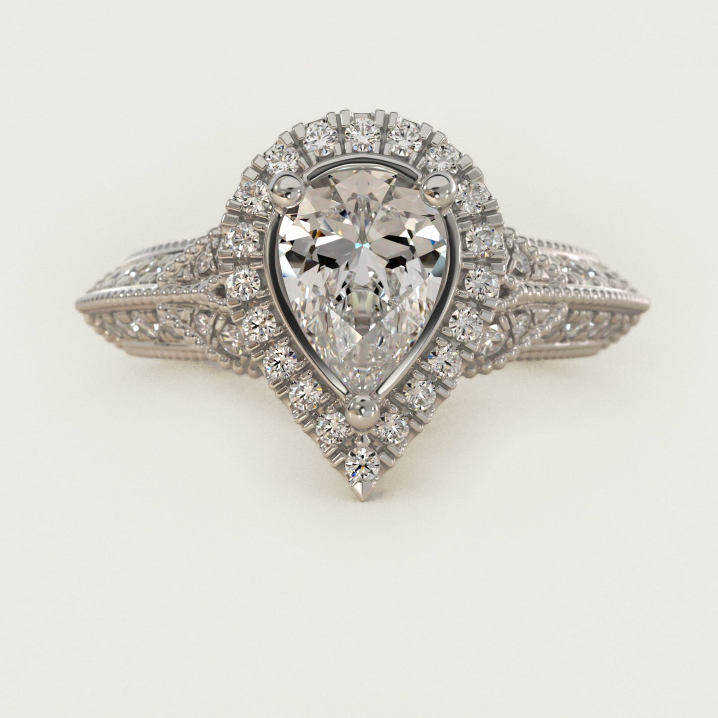 Vintage Inspired Halo Diamond Engagement Ring in Platinum By Zac Zac Posen - Pear Center