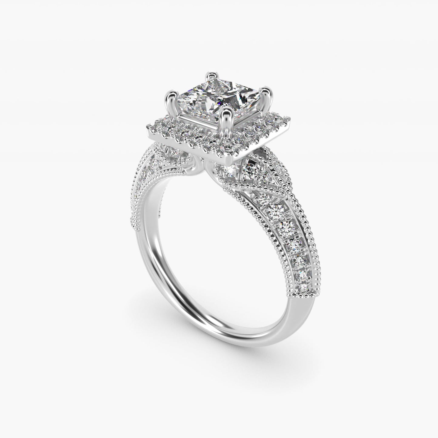 Vintage Inspired Halo Diamond Engagement Ring in Platinum By Zac Zac Posen - Princess Center