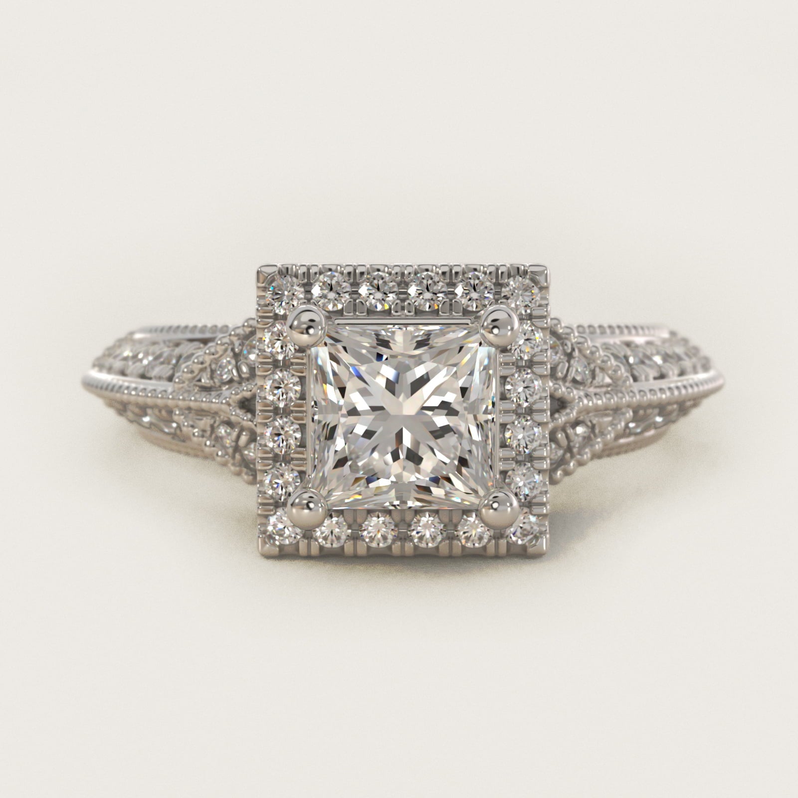 Vintage Inspired Halo Diamond Engagement Ring in Platinum By Zac Zac Posen - Princess Center