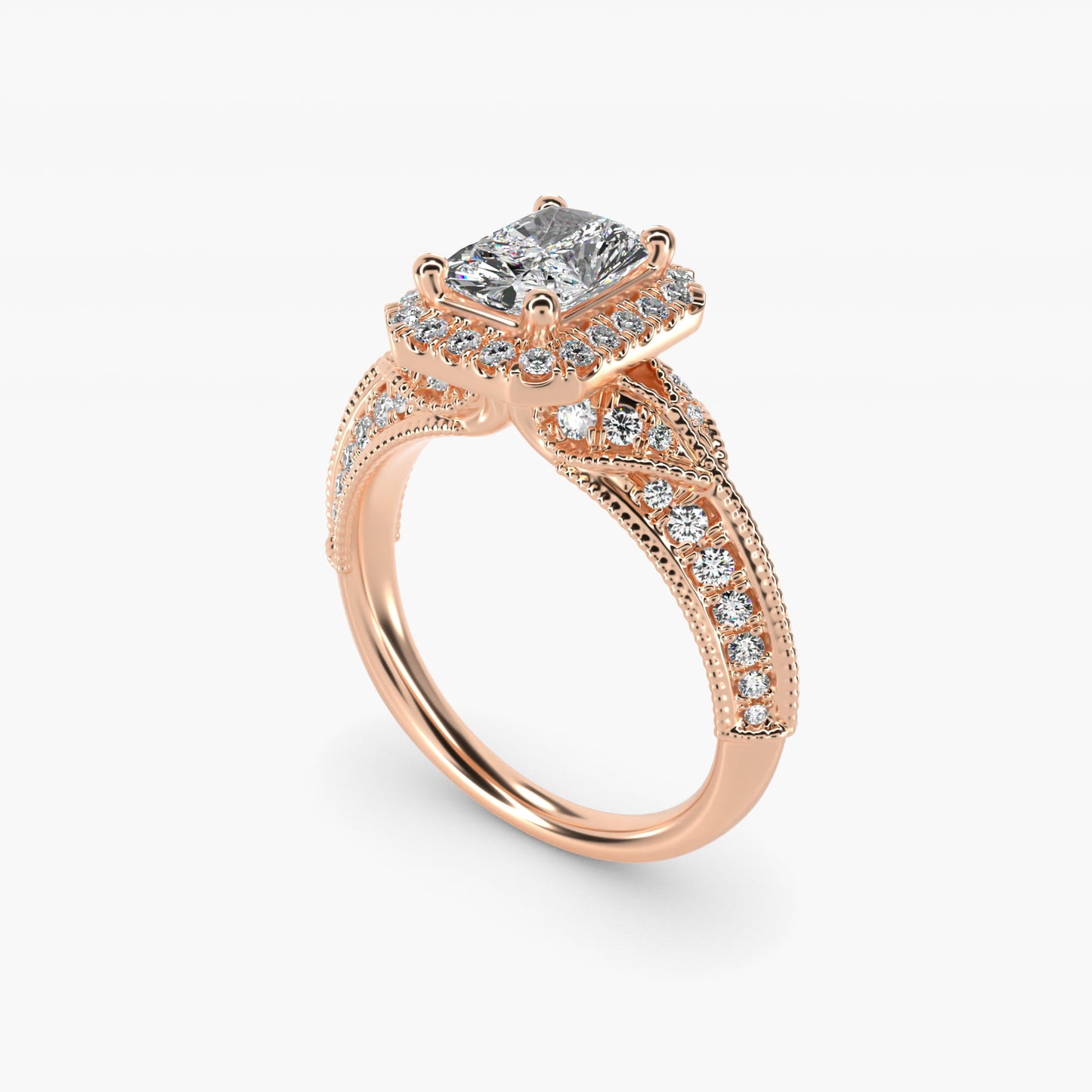 Vintage Inspired Halo Diamond Engagement Ring in 14k Rose Gold By Zac Zac Posen - Radiant Center