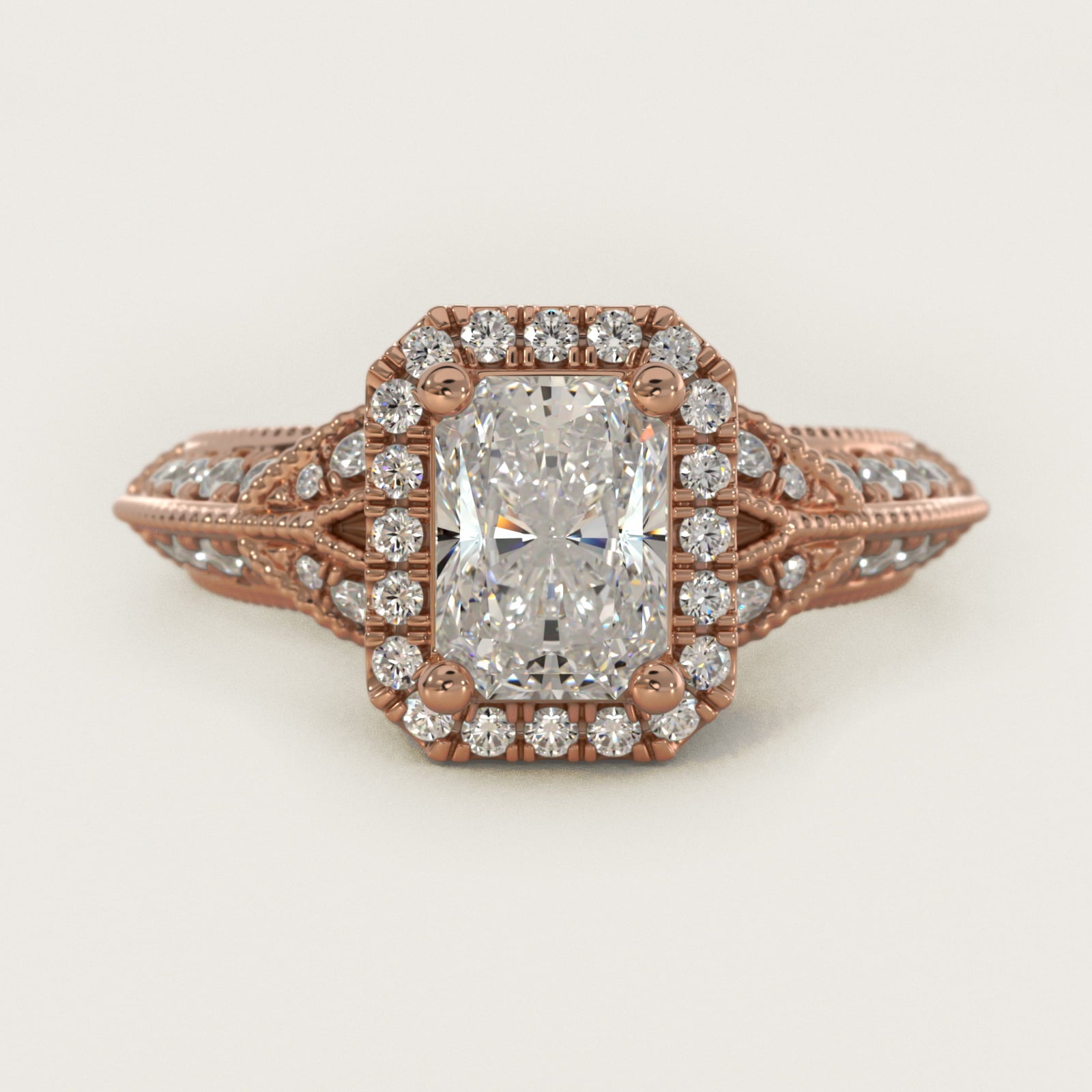 Vintage Inspired Halo Diamond Engagement Ring in 14k Rose Gold By Zac Zac Posen - Radiant Center