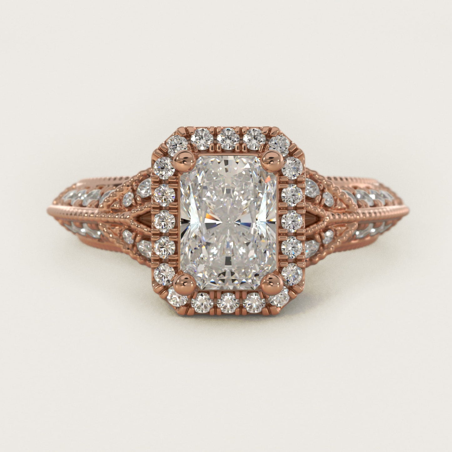 Vintage Inspired Halo Diamond Engagement Ring in 18k Rose Gold By Zac Zac Posen - Radiant Center