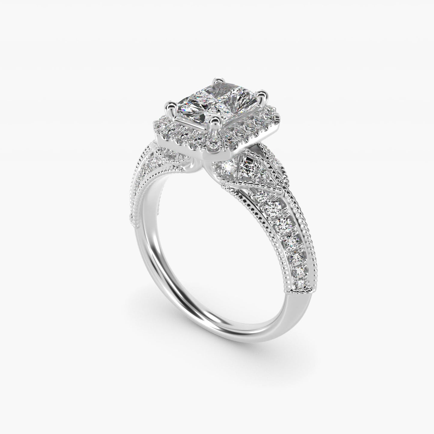 Vintage Inspired Halo Diamond Engagement Ring in 18k White Gold By Zac Zac Posen - Radiant Center