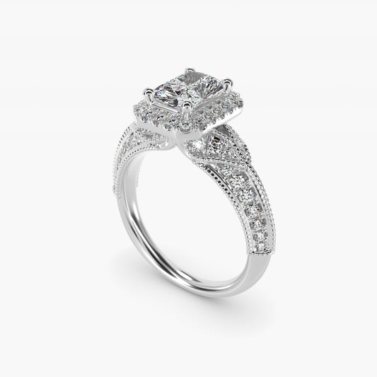 Vintage Inspired Halo Diamond Engagement Ring in 18k White Gold By Zac Zac Posen - Radiant Center