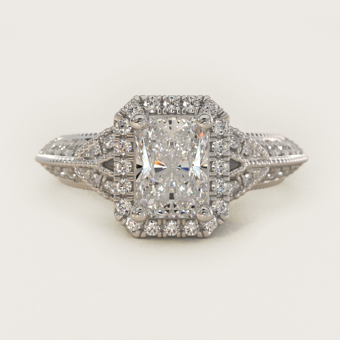 Vintage Inspired Halo Diamond Engagement Ring in 14k White Gold By Zac Zac Posen - Radiant Center