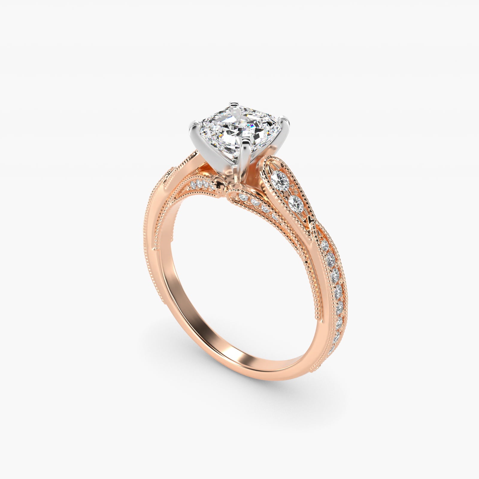 Vintage Milgrain Scalloped Diamond Engagement Ring in 14k Rose Gold (1/3 ct. tw.) By Zac Zac Posen - Asscher Center