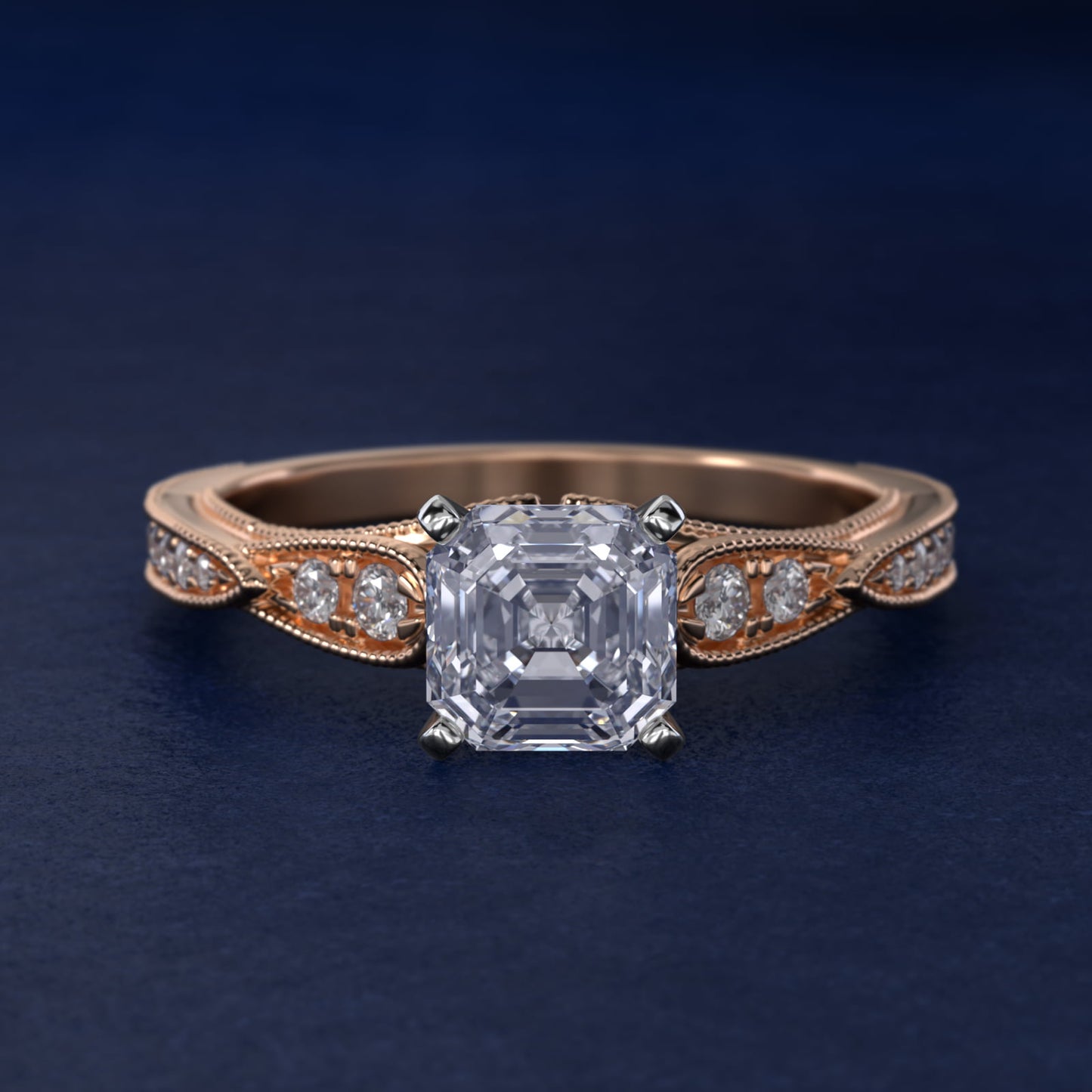 Vintage Milgrain Scalloped Diamond Engagement Ring in 14k Rose Gold (1/3 ct. tw.) By Zac Zac Posen - Asscher Center