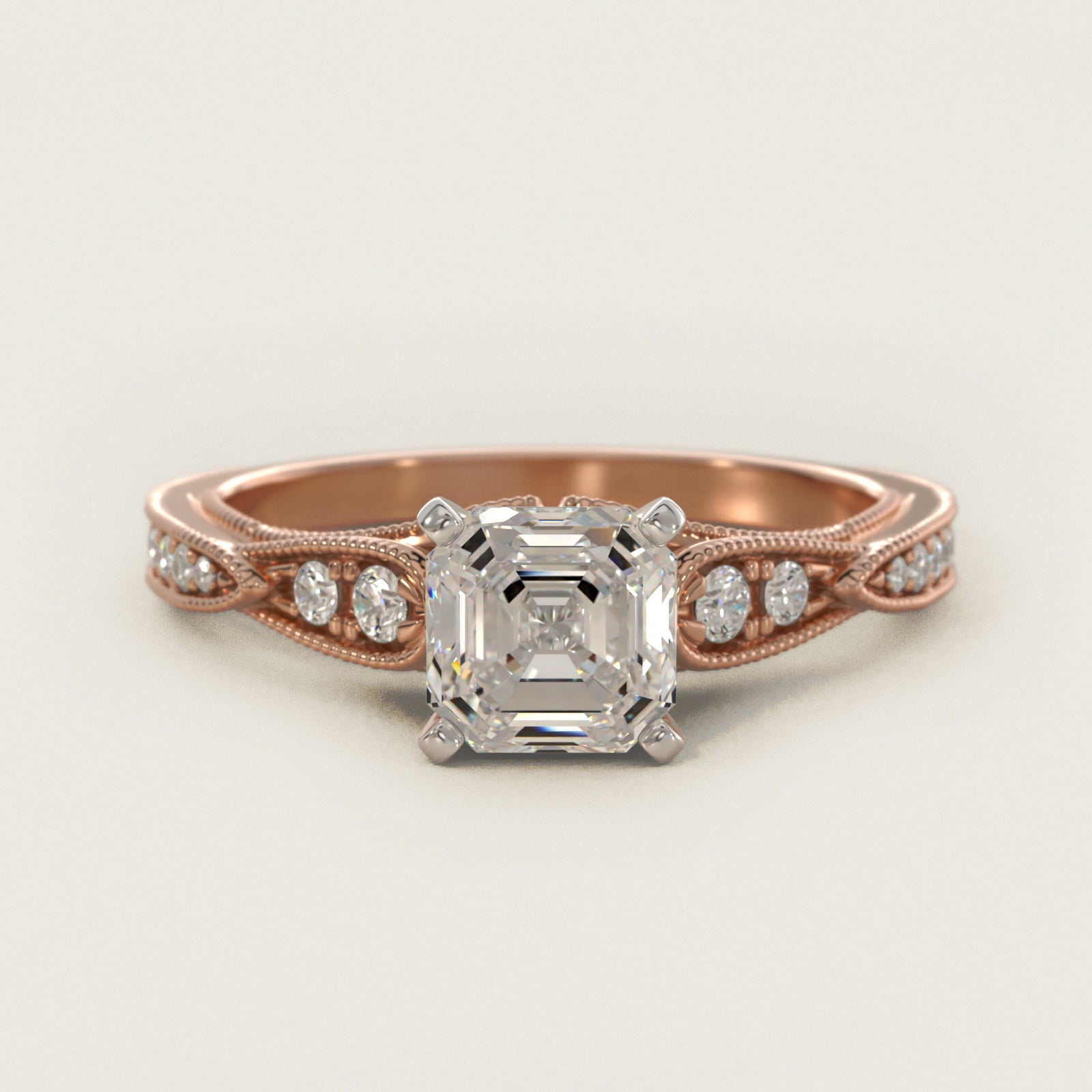 Vintage Milgrain Scalloped Diamond Engagement Ring in 14k Rose Gold (1/3 ct. tw.) By Zac Zac Posen - Asscher Center