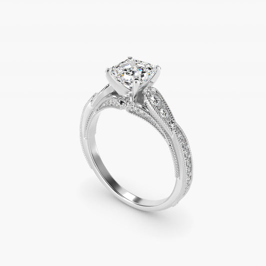 Vintage Milgrain Scalloped Diamond Engagement Ring in 14k White Gold (1/3 ct. tw.) By Zac Zac Posen - Asscher Center
