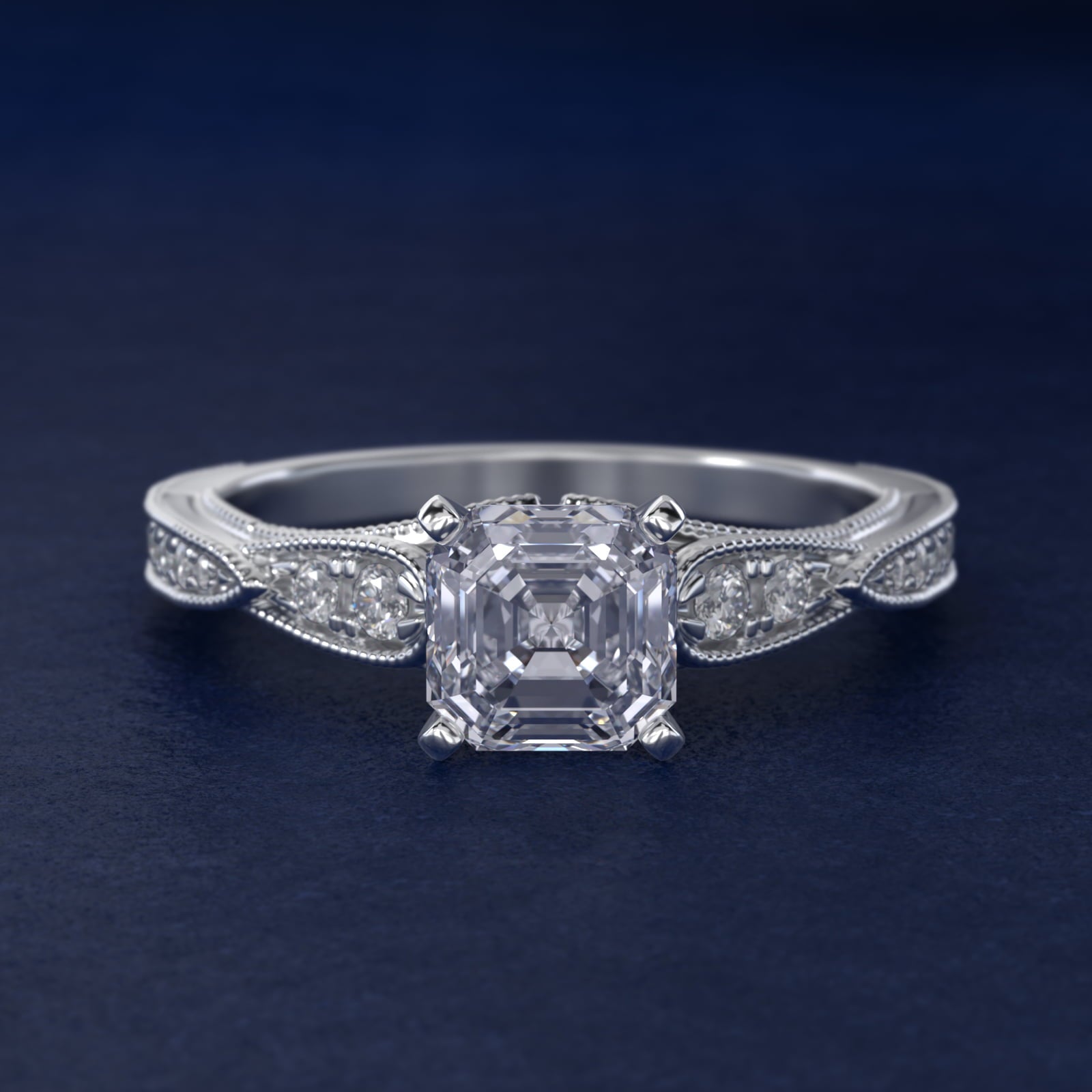 Vintage Milgrain Scalloped Diamond Engagement Ring in 14k White Gold (1/3 ct. tw.) By Zac Zac Posen - Asscher Center