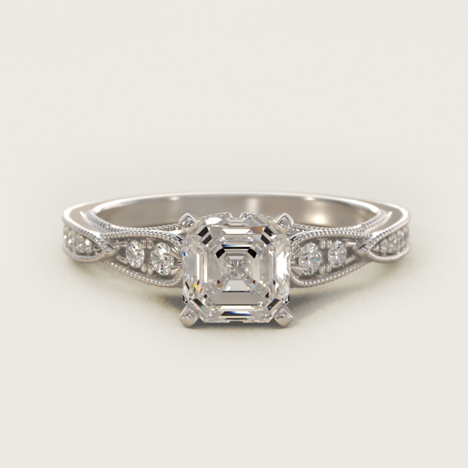Vintage Milgrain Scalloped Diamond Engagement Ring in 14k White Gold (1/3 ct. tw.) By Zac Zac Posen - Asscher Center