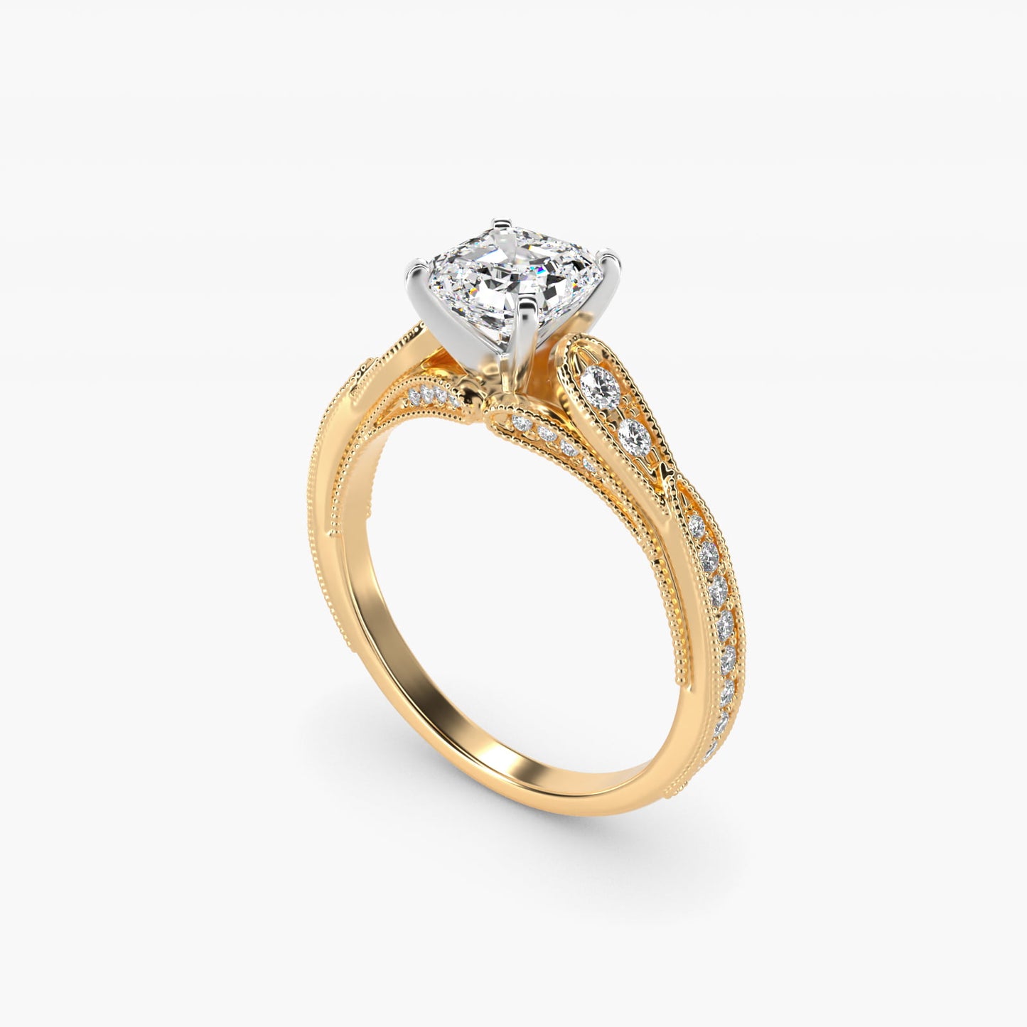 Vintage Milgrain Scalloped Diamond Engagement Ring in 14k Yellow Gold (1/3 ct. tw.) By Zac Zac Posen - Asscher Center