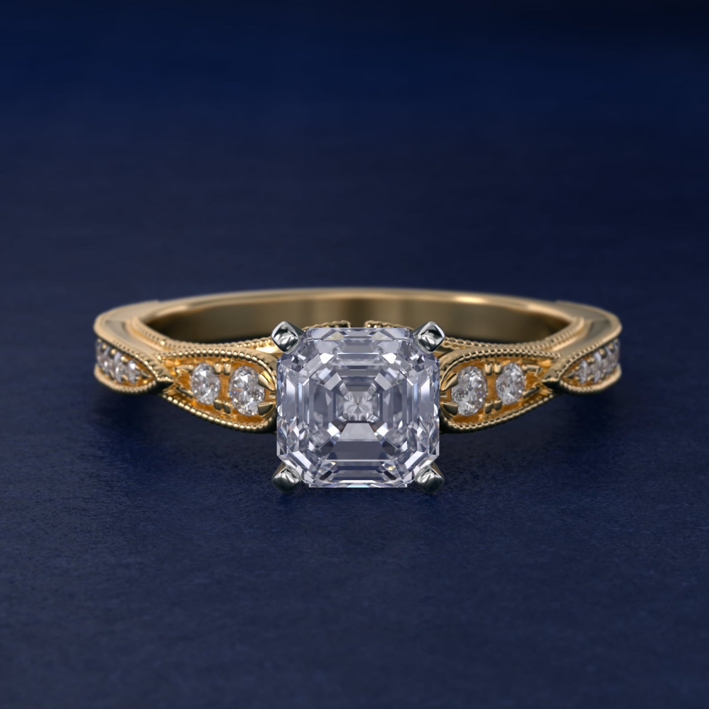 Vintage Milgrain Scalloped Diamond Engagement Ring in 14k Yellow Gold (1/3 ct. tw.) By Zac Zac Posen - Asscher Center
