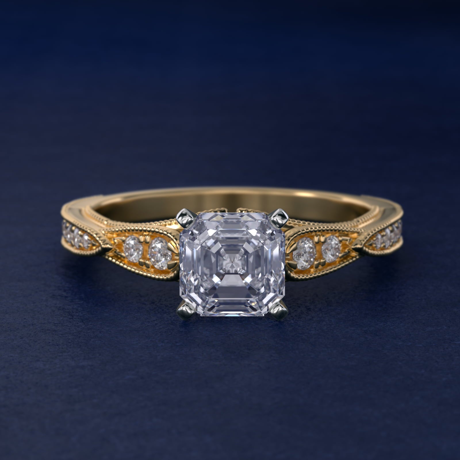 Vintage Milgrain Scalloped Diamond Engagement Ring in 14k Yellow Gold (1/3 ct. tw.) By Zac Zac Posen - Asscher Center