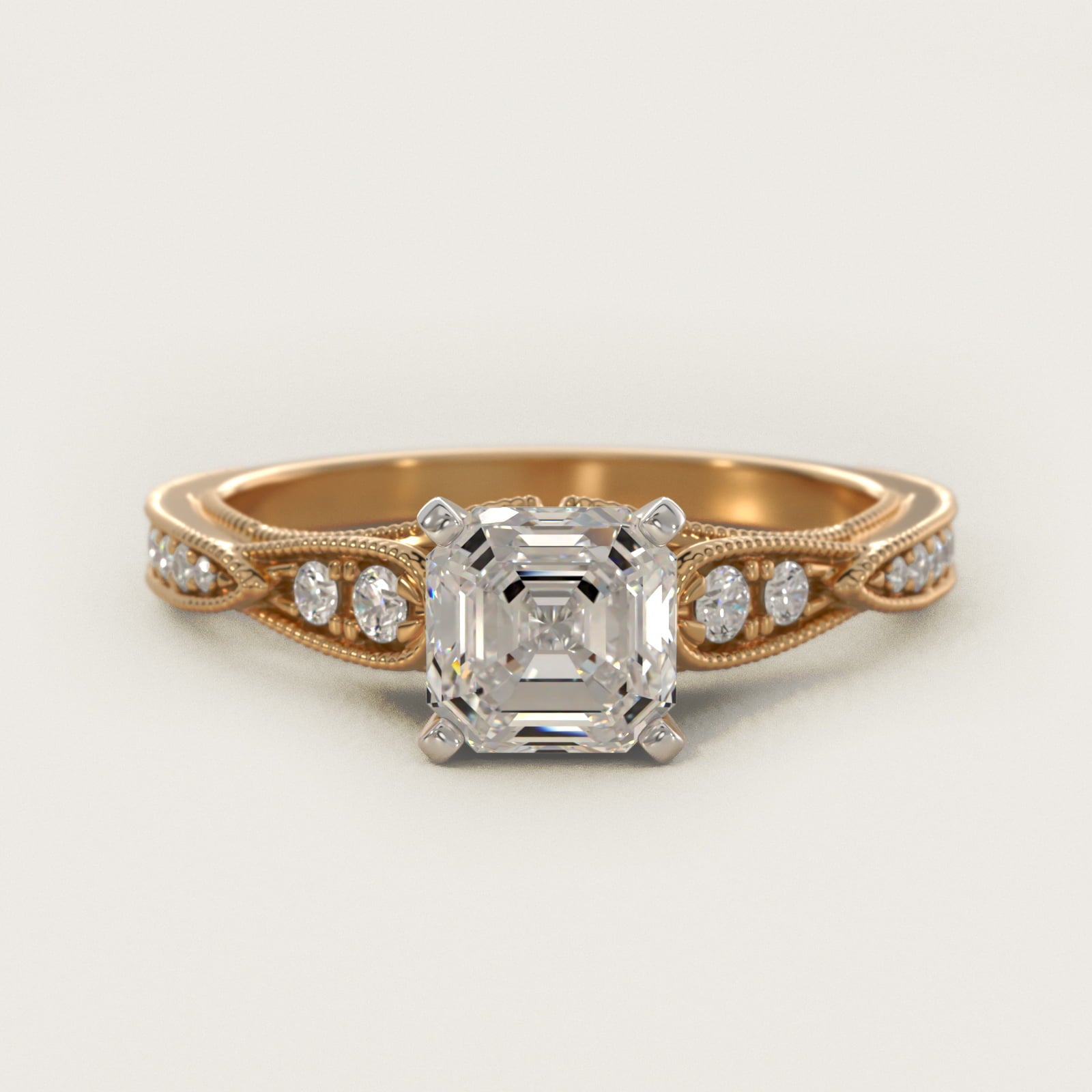 Vintage Milgrain Scalloped Diamond Engagement Ring in 14k Yellow Gold (1/3 ct. tw.) By Zac Zac Posen - Asscher Center