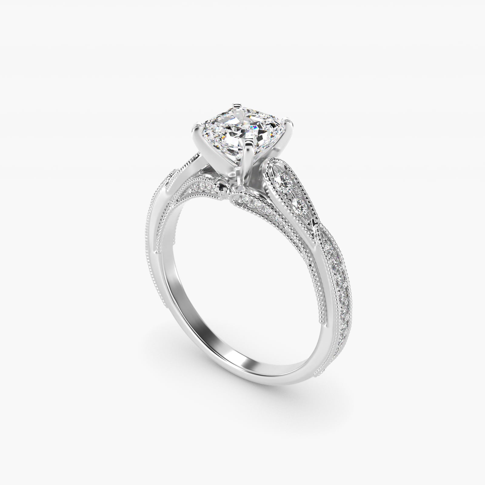 Vintage Milgrain Scalloped Diamond Engagement Ring in Platinum (1/3 ct. tw.) By Zac Zac Posen - Asscher Center