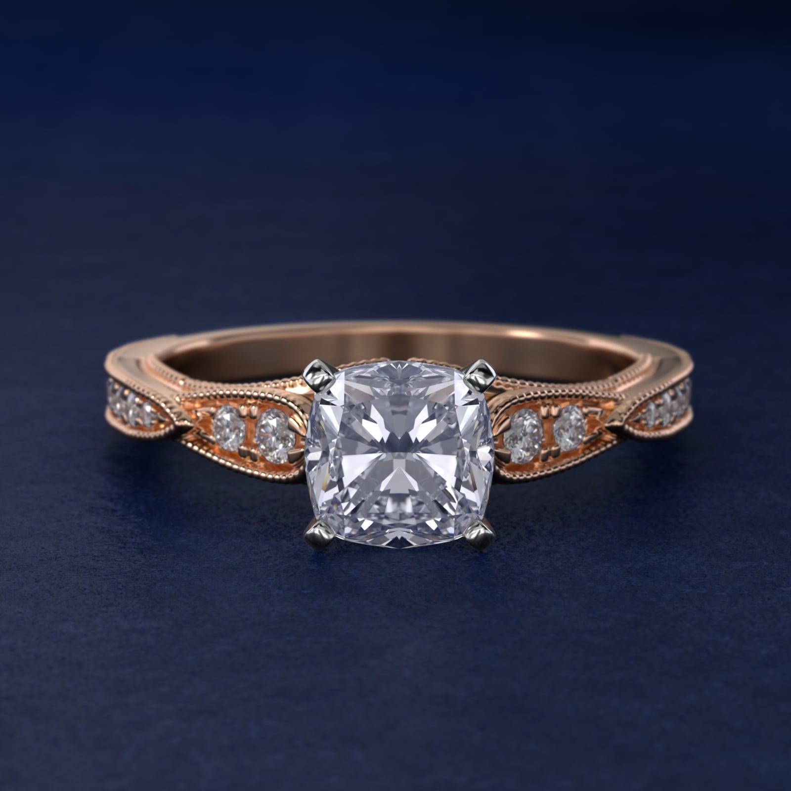 Vintage Milgrain Scalloped Diamond Engagement Ring in 14k Rose Gold (1/3 ct. tw.) By Zac Zac Posen - Cushion Center