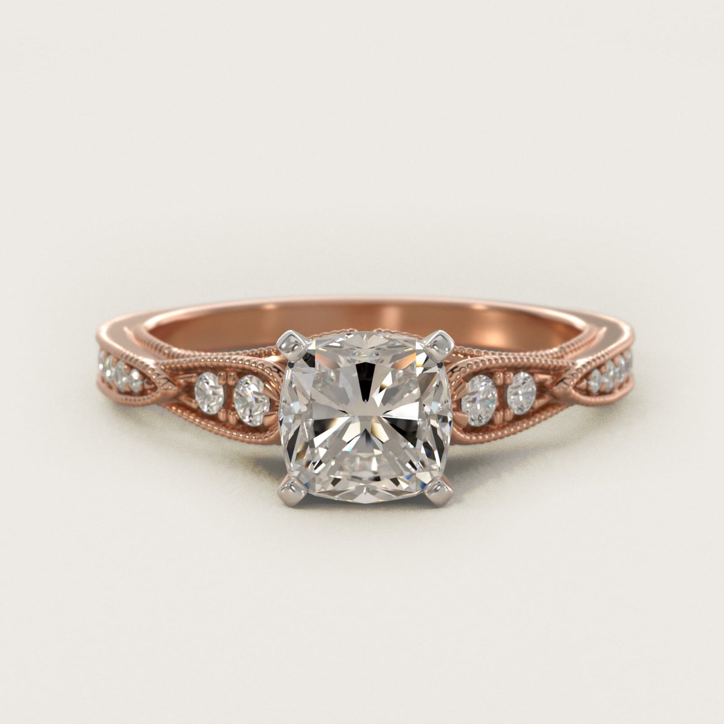 Vintage Milgrain Scalloped Diamond Engagement Ring in 14k Rose Gold (1/3 ct. tw.) By Zac Zac Posen - Cushion Center