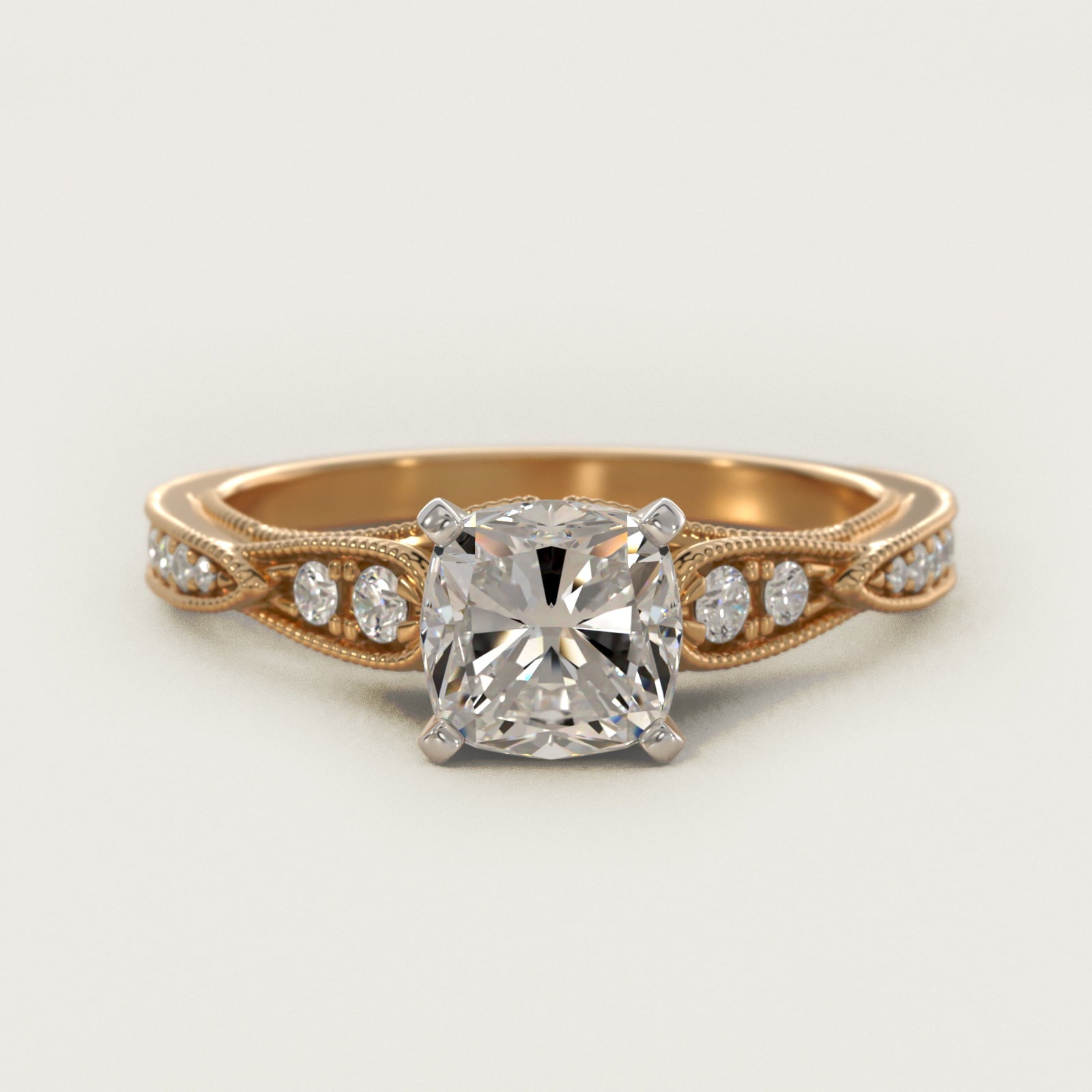 Vintage Milgrain Scalloped Diamond Engagement Ring in 14k Yellow Gold (1/3 ct. tw.) By Zac Zac Posen - Cushion Center