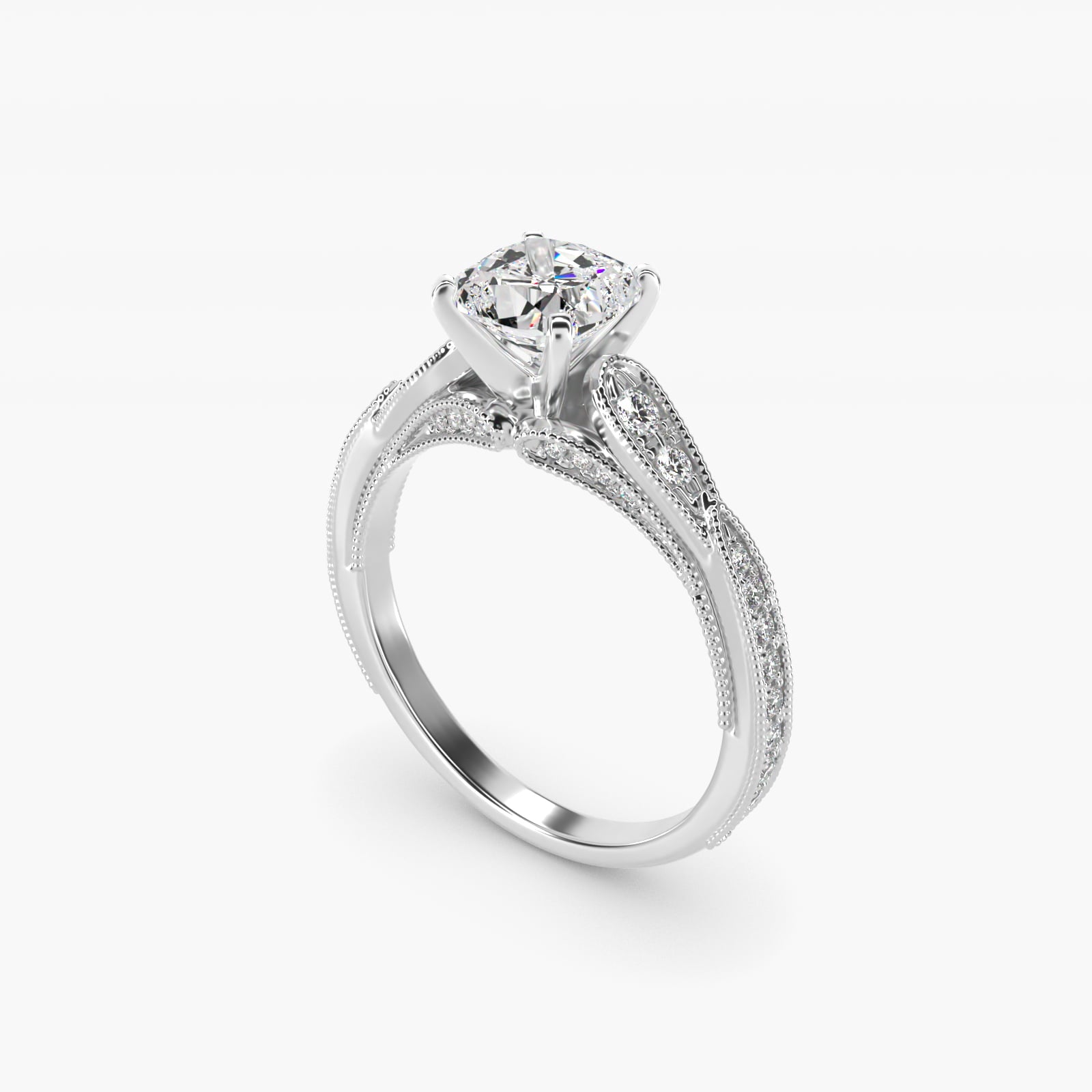 Vintage Milgrain Scalloped Diamond Engagement Ring in Platinum (1/3 ct. tw.) By Zac Zac Posen - Cushion Center
