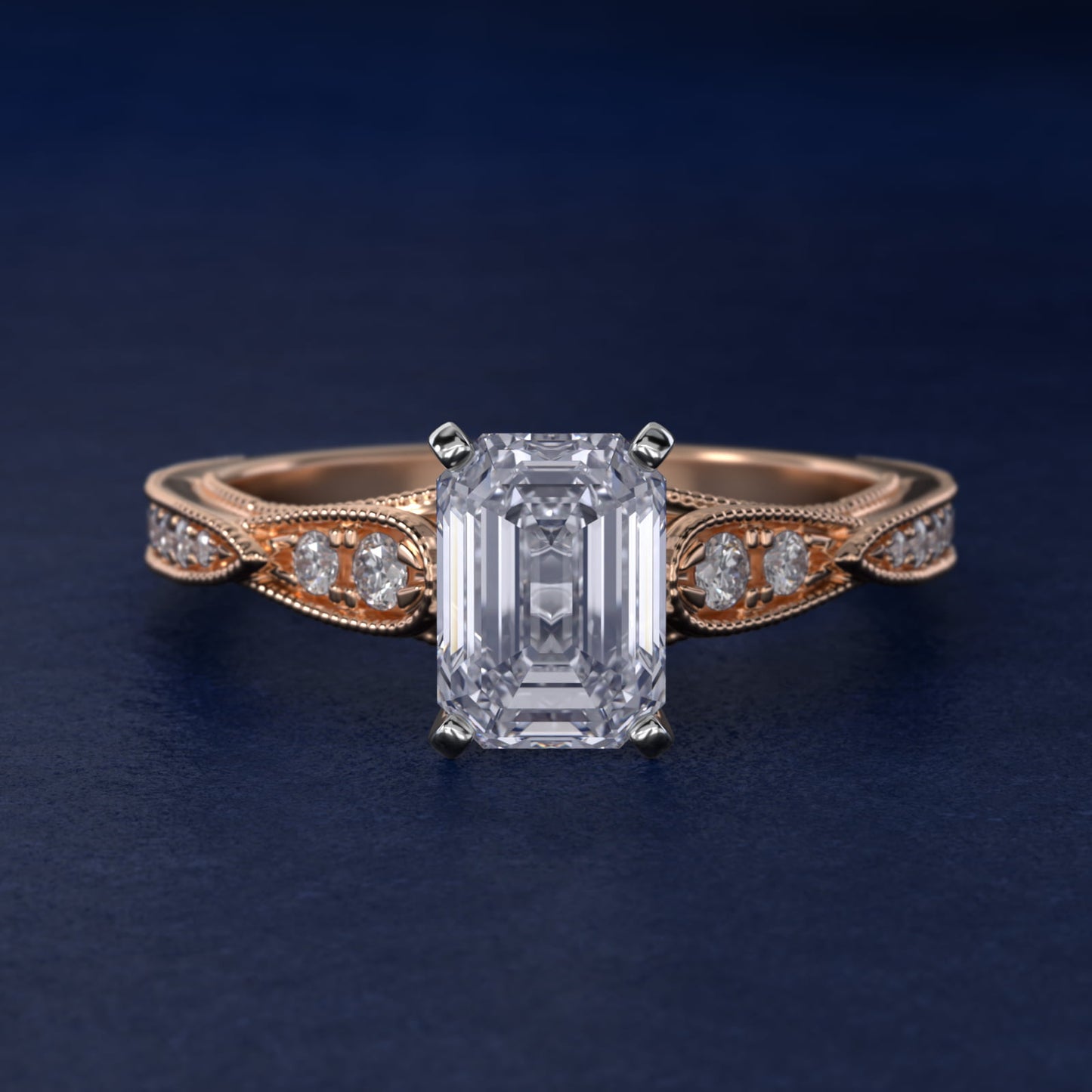 Vintage Milgrain Scalloped Diamond Engagement Ring in 14k Rose Gold (1/3 ct. tw.) By Zac Zac Posen - Emerald Center