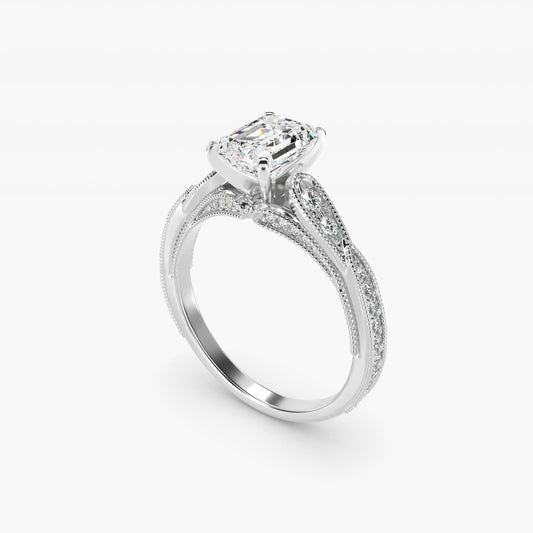 Vintage Milgrain Scalloped Diamond Engagement Ring in 18k White Gold (1/3 ct. tw.) By Zac Zac Posen - Emerald Center
