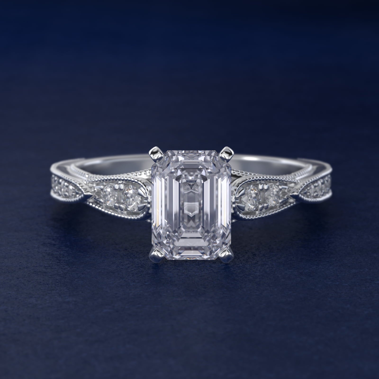 Vintage Milgrain Scalloped Diamond Engagement Ring in 14k White Gold (1/3 ct. tw.) By Zac Zac Posen - Emerald Center