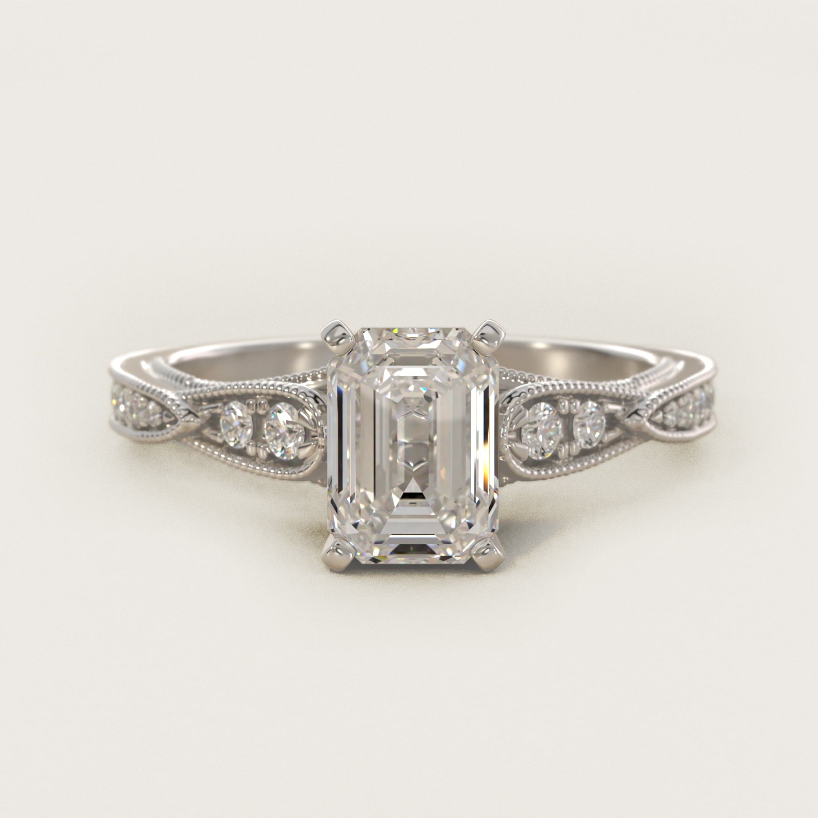 Vintage Milgrain Scalloped Diamond Engagement Ring in 14k White Gold (1/3 ct. tw.) By Zac Zac Posen - Emerald Center