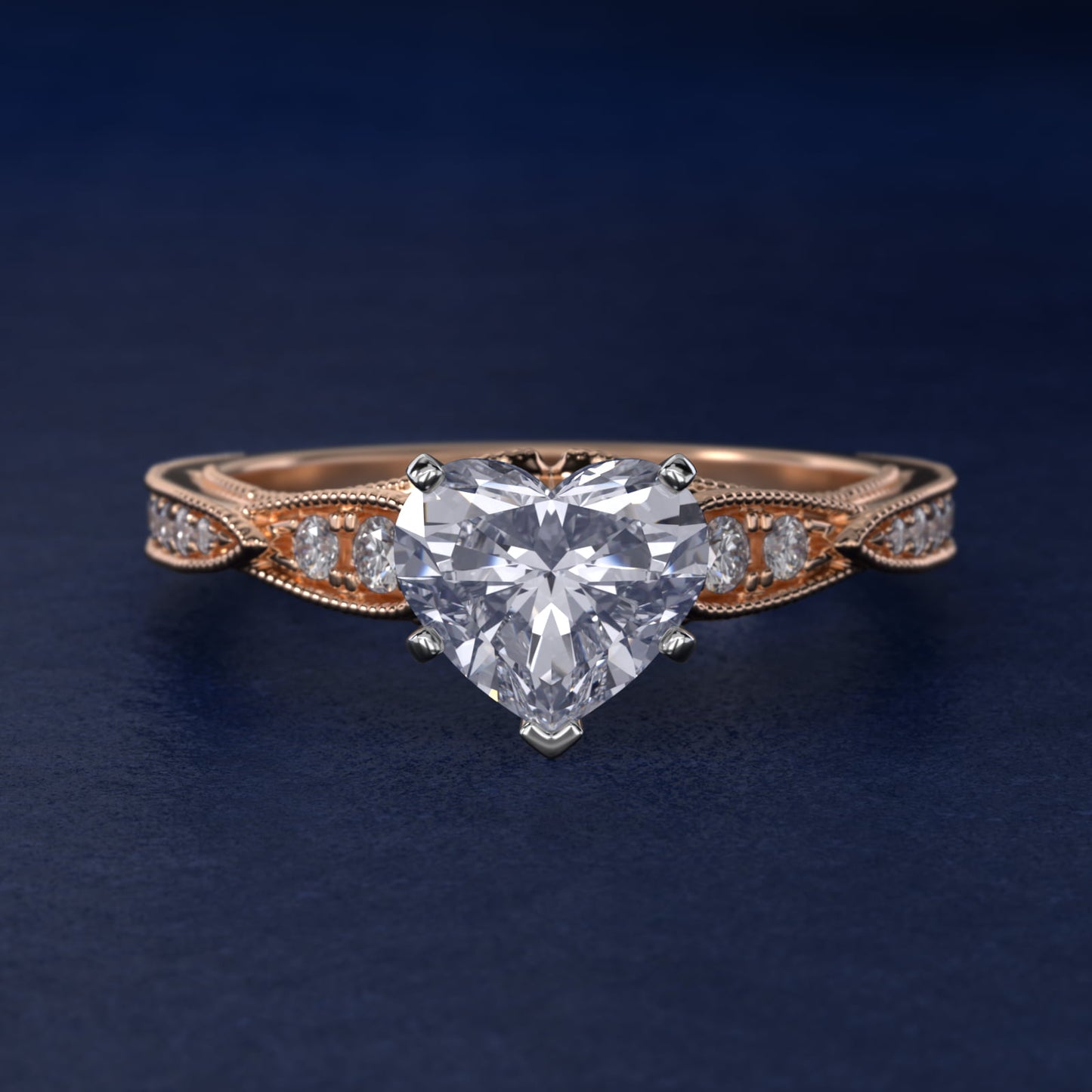 Vintage Milgrain Scalloped Diamond Engagement Ring in 14k Rose Gold (1/3 ct. tw.) By Zac Zac Posen - Heart Center