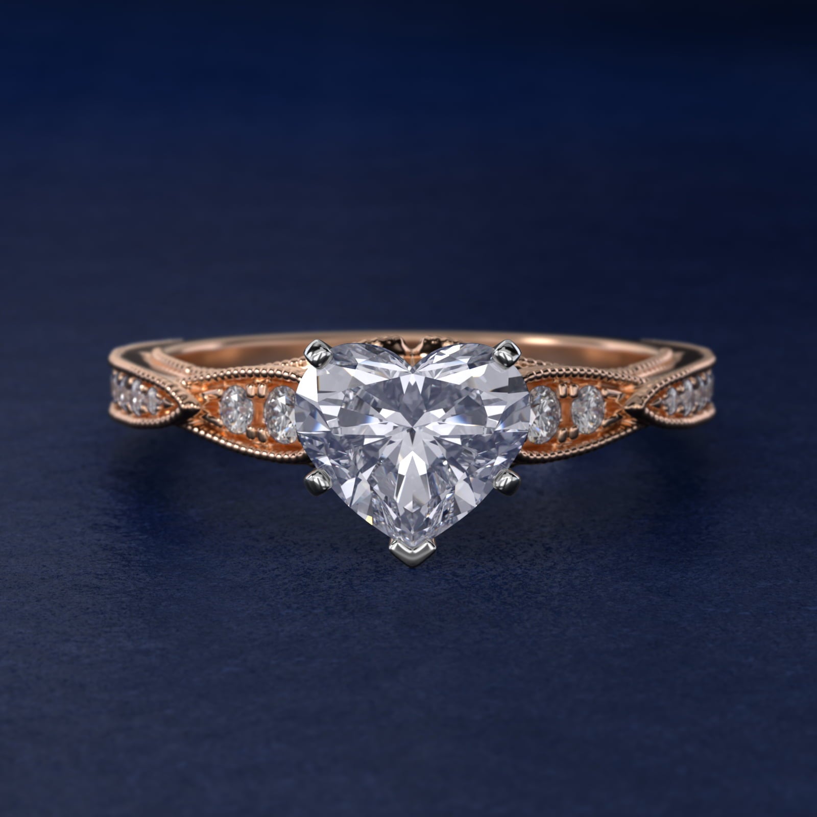 Vintage Milgrain Scalloped Diamond Engagement Ring in 14k Rose Gold (1/3 ct. tw.) By Zac Zac Posen - Heart Center