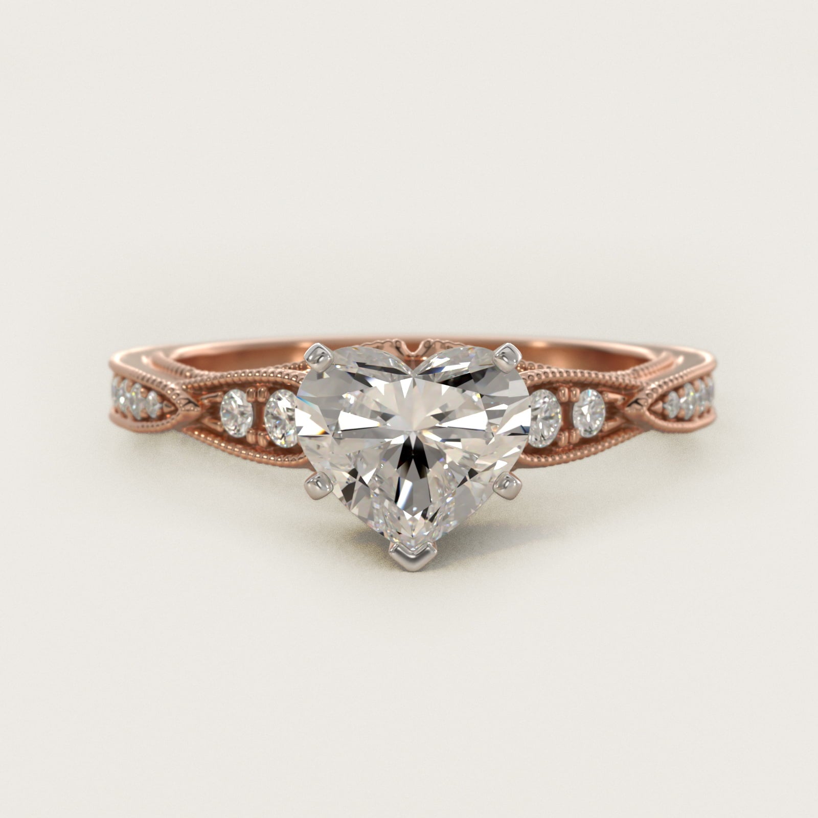 Vintage Milgrain Scalloped Diamond Engagement Ring in 14k Rose Gold (1/3 ct. tw.) By Zac Zac Posen - Heart Center