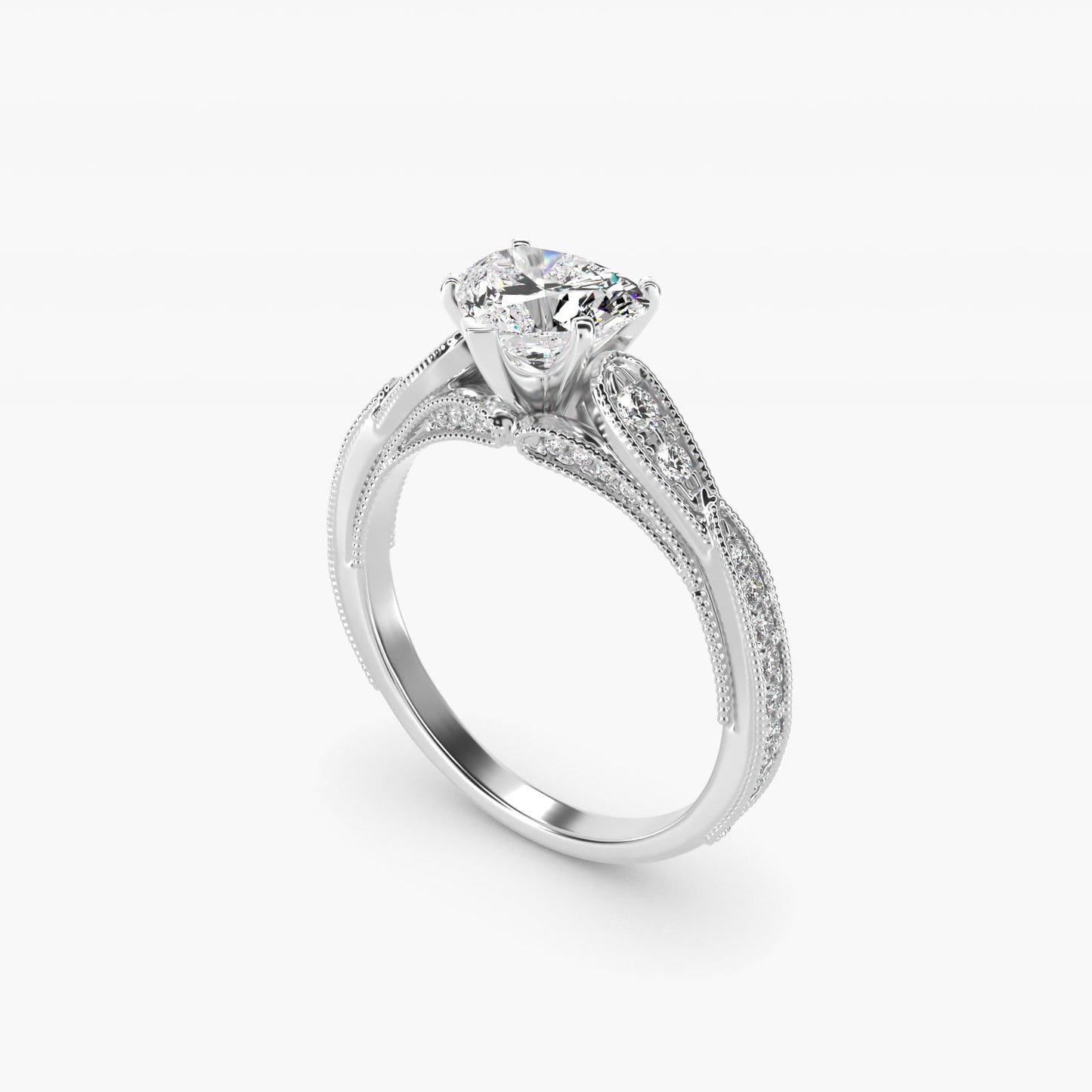 Vintage Milgrain Scalloped Diamond Engagement Ring in 14k White Gold (1/3 ct. tw.) By Zac Zac Posen - Heart Center