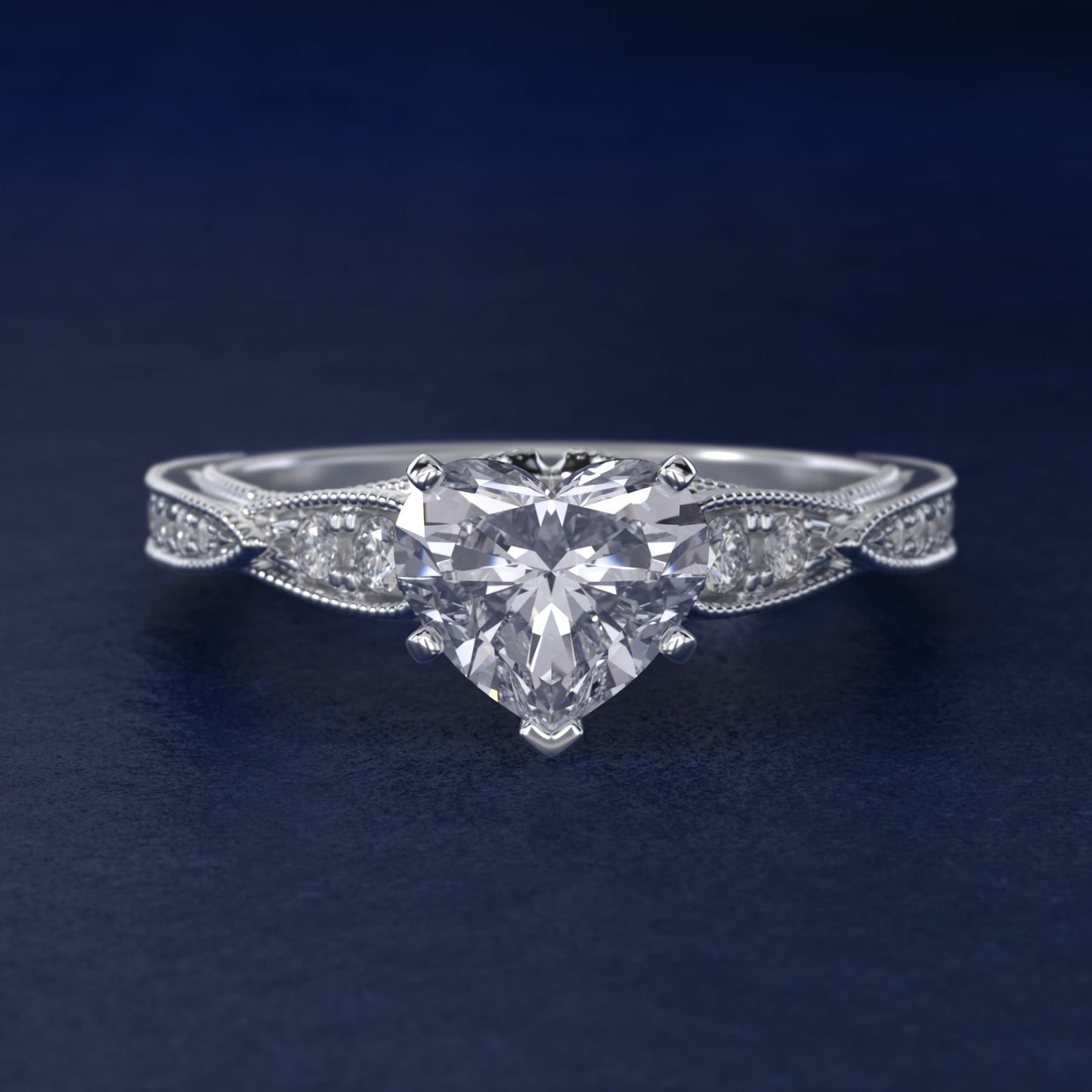 Vintage Milgrain Scalloped Diamond Engagement Ring in 14k White Gold (1/3 ct. tw.) By Zac Zac Posen - Heart Center