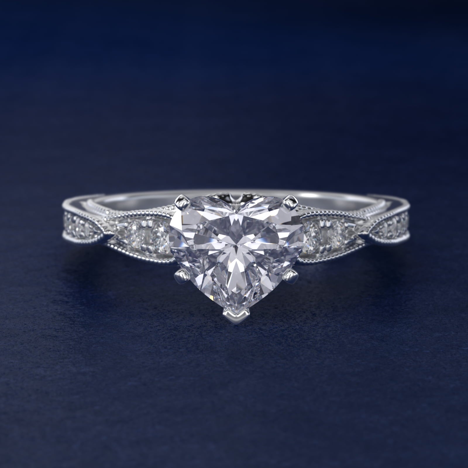 Vintage Milgrain Scalloped Diamond Engagement Ring in 18k White Gold (1/3 ct. tw.) By Zac Zac Posen - Heart Center