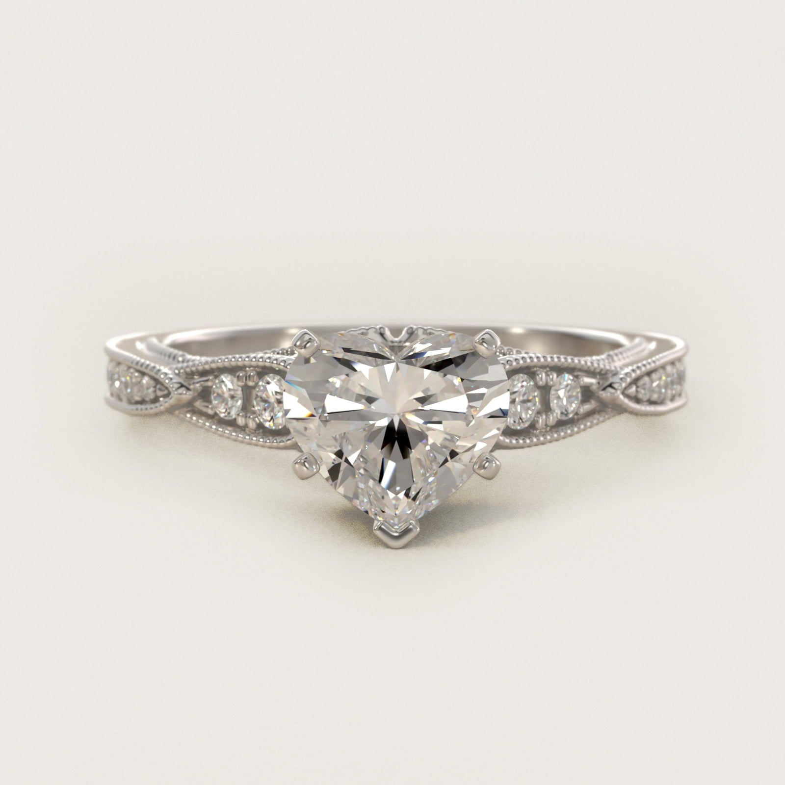Vintage Milgrain Scalloped Diamond Engagement Ring in 14k White Gold (1/3 ct. tw.) By Zac Zac Posen - Heart Center