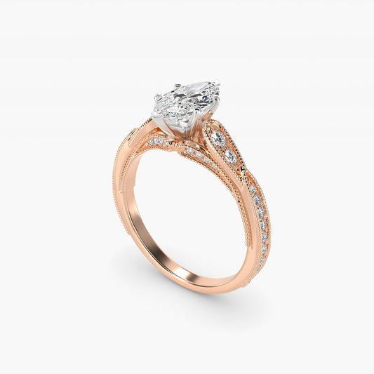 Vintage Milgrain Scalloped Diamond Engagement Ring in 14k Rose Gold (1/3 ct. tw.) By Zac Zac Posen - Marquise Center