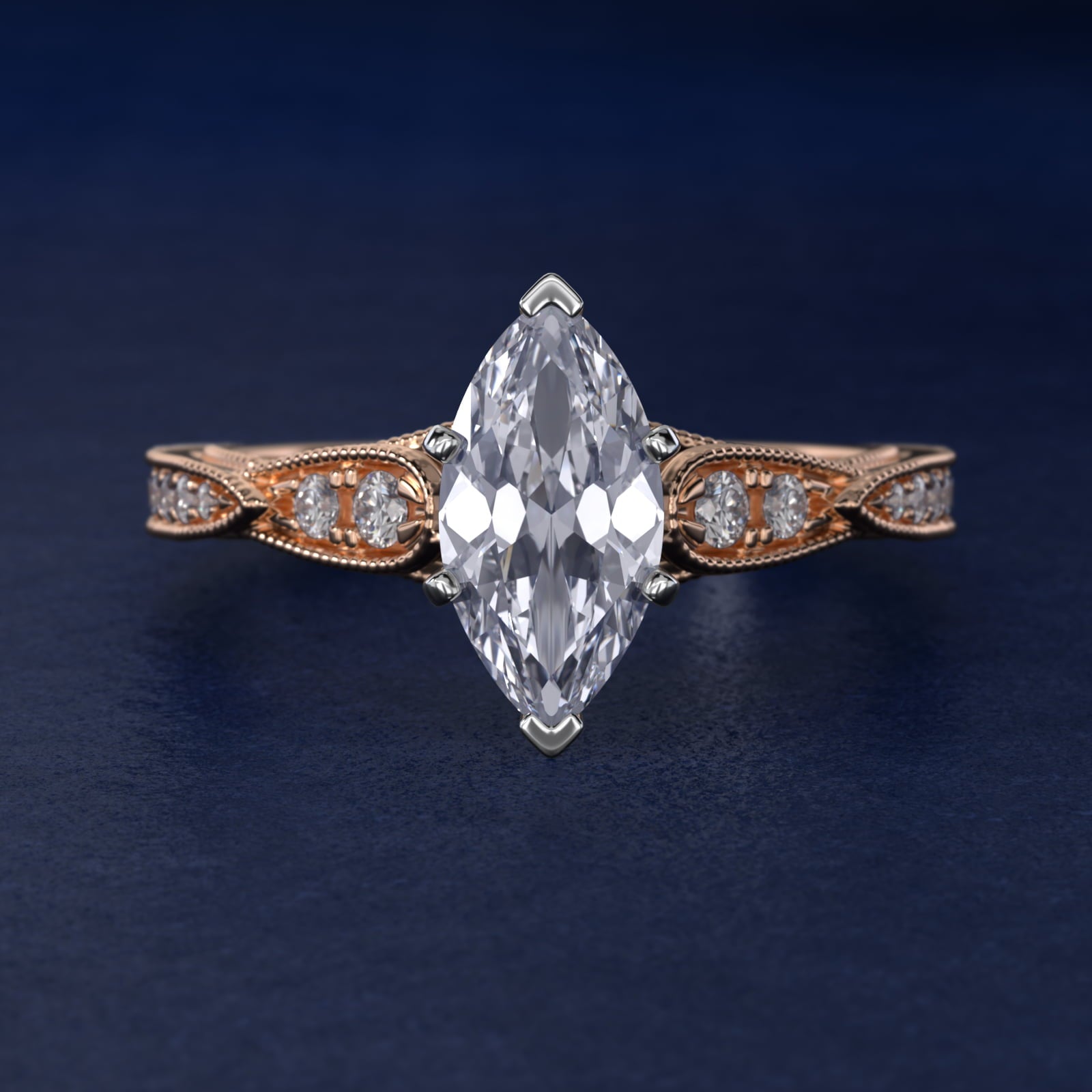 Vintage Milgrain Scalloped Diamond Engagement Ring in 14k Rose Gold (1/3 ct. tw.) By Zac Zac Posen - Marquise Center